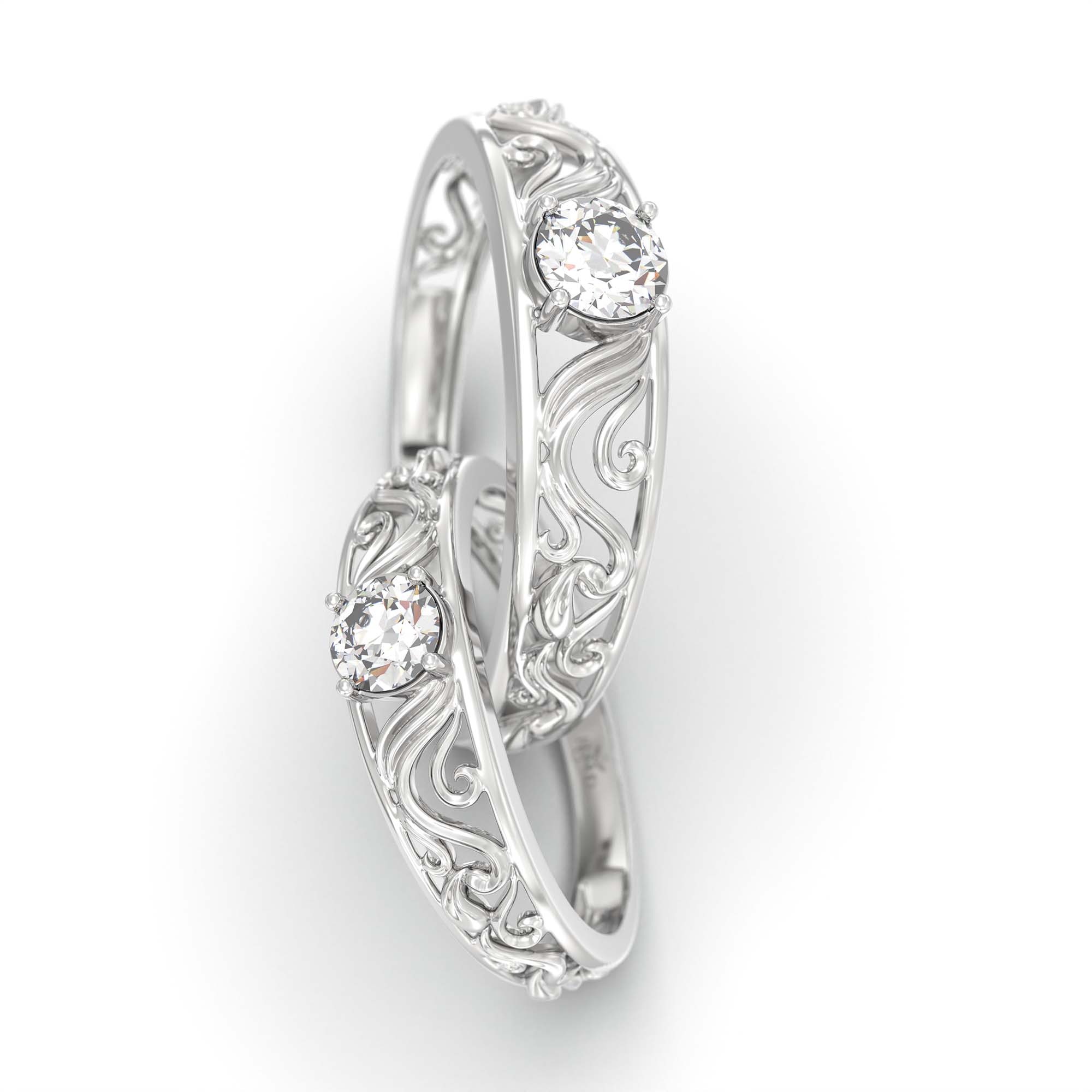 Lab-Grown Diamond Couple Rings (Pair) in 18K White Gold – 0.55 Ct Total, 3 g (Design K1-14) thumbnail