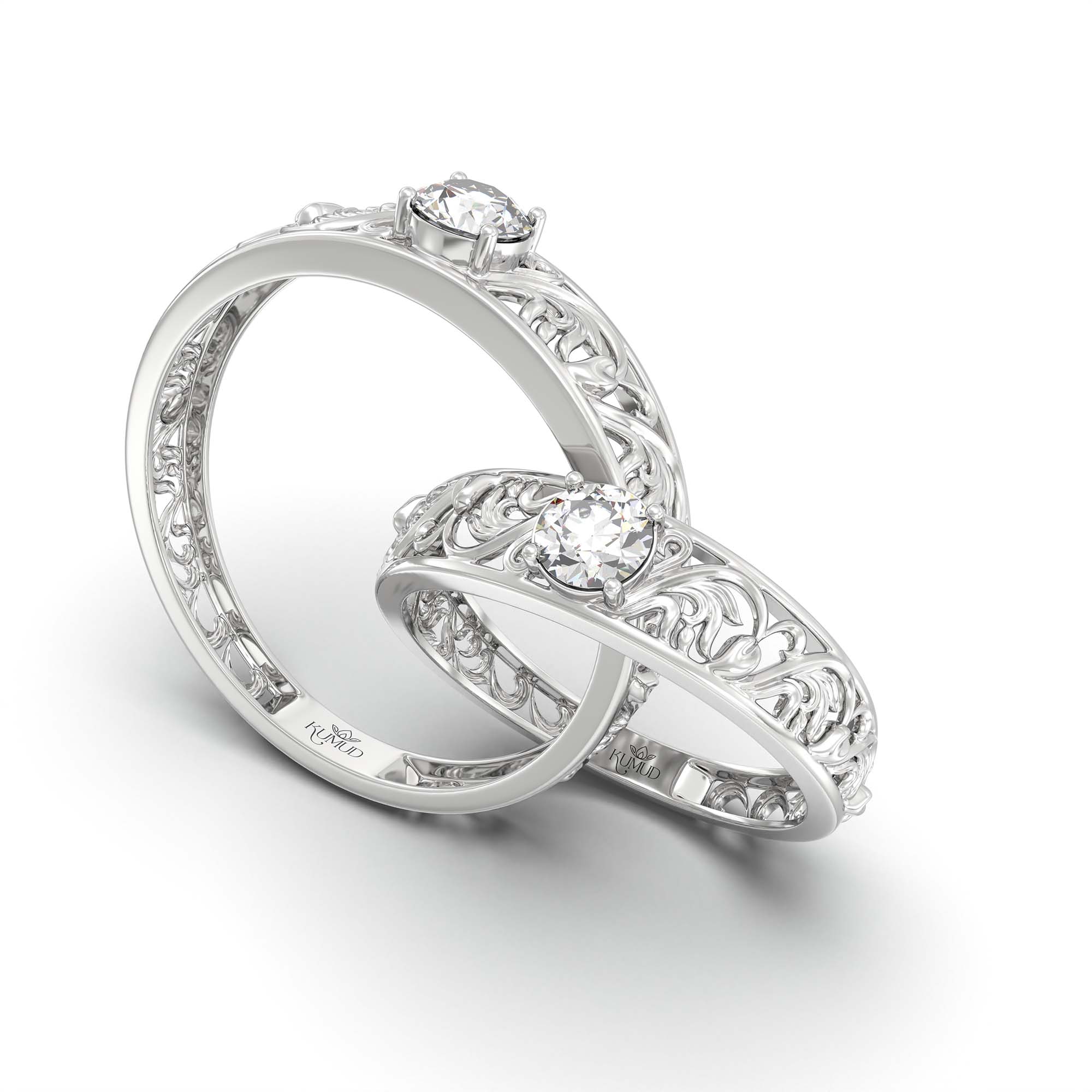 Lab-Grown Diamond Couple Rings (Pair) in 18K White Gold – 0.55 Ct Total, 3 g (Design K1-15) thumbnail