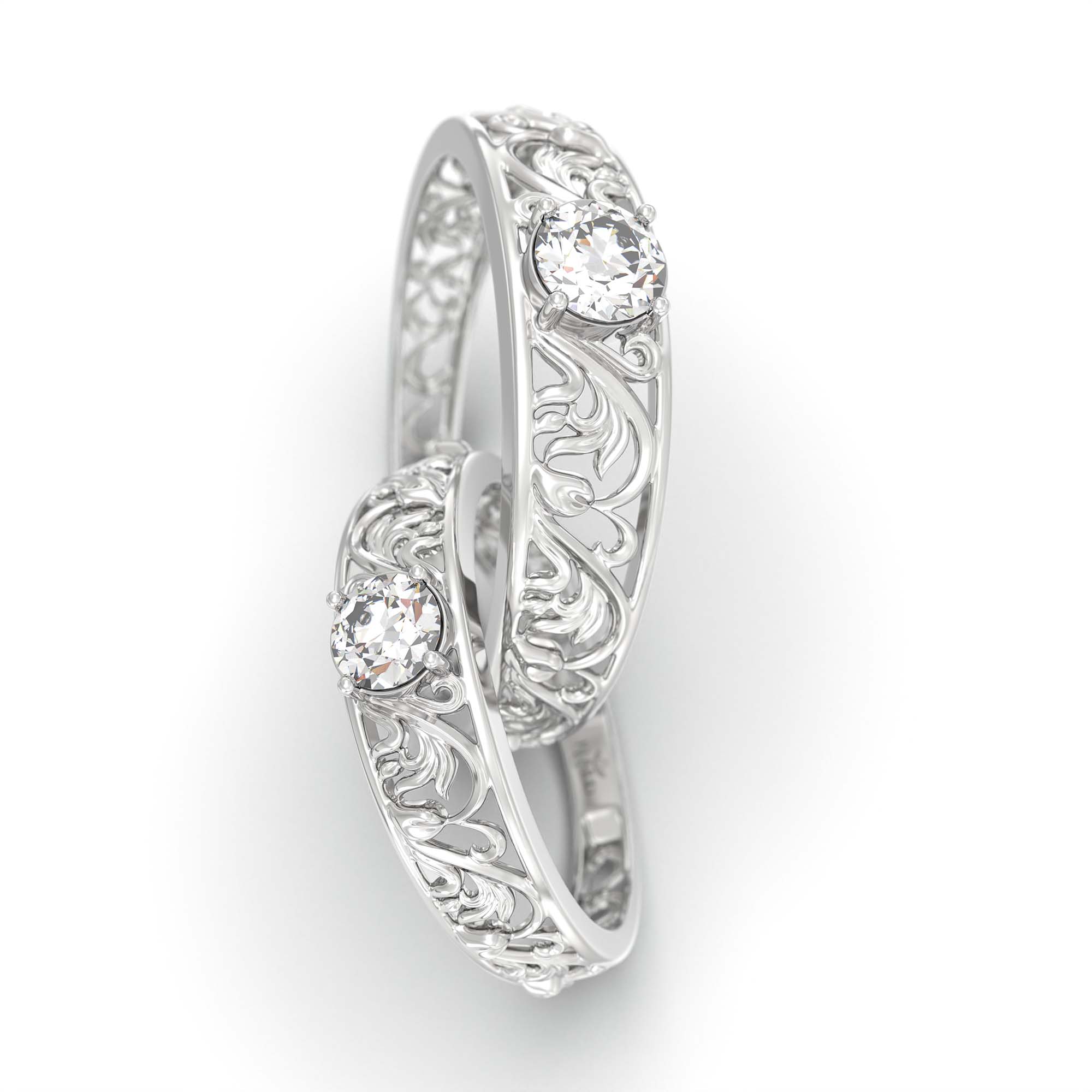 Lab-Grown Diamond Couple Rings (Pair) in 18K White Gold – 0.55 Ct Total, 3 g (Design K1-15) thumbnail
