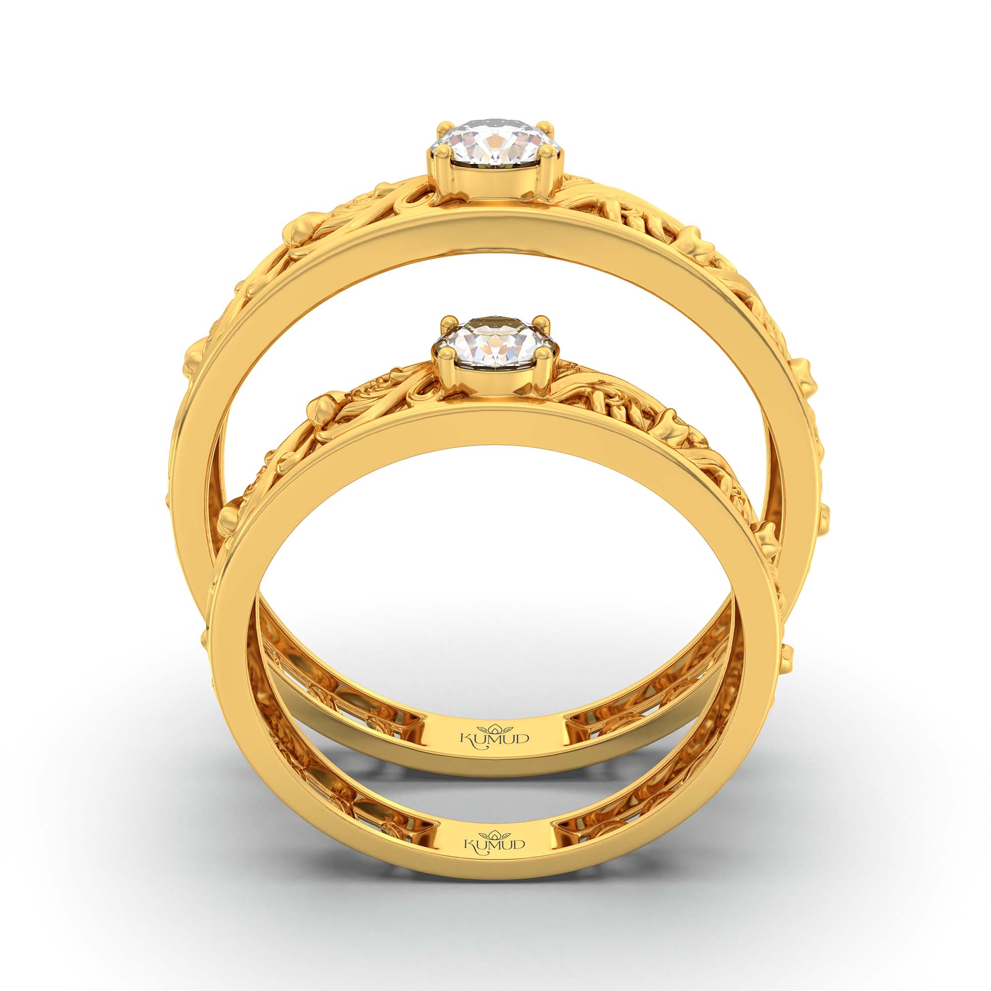 Lab-Grown Diamond Couple Rings (Pair) in 22K Yellow Gold – 0.55 Ct Total, 3 g (Design K1-15) thumbnail