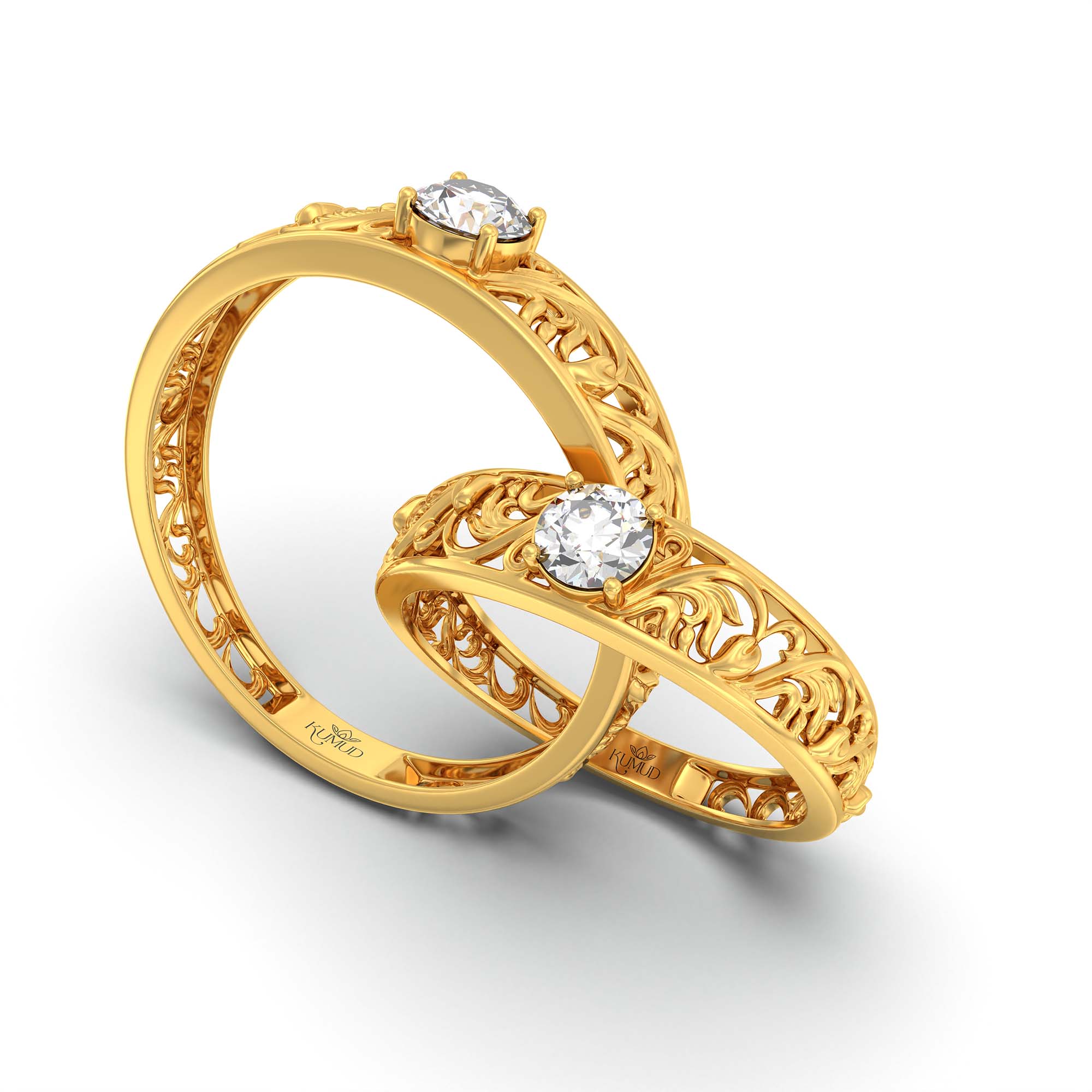 Lab-Grown Diamond Couple Rings (Pair) in 22K Yellow Gold – 0.55 Ct Total, 3 g (Design K1-15) thumbnail