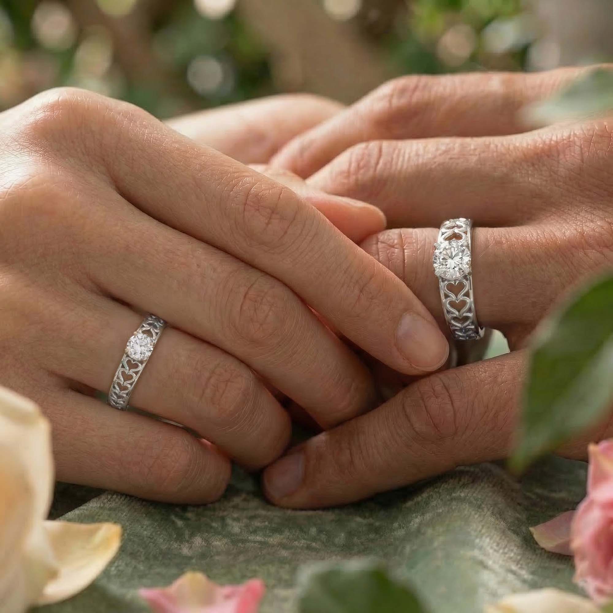 Lab-Grown Diamond Couple Rings (Pair) in 18K White Gold – 0.55 Ct Total, 3 g (Design K1-16) thumbnail