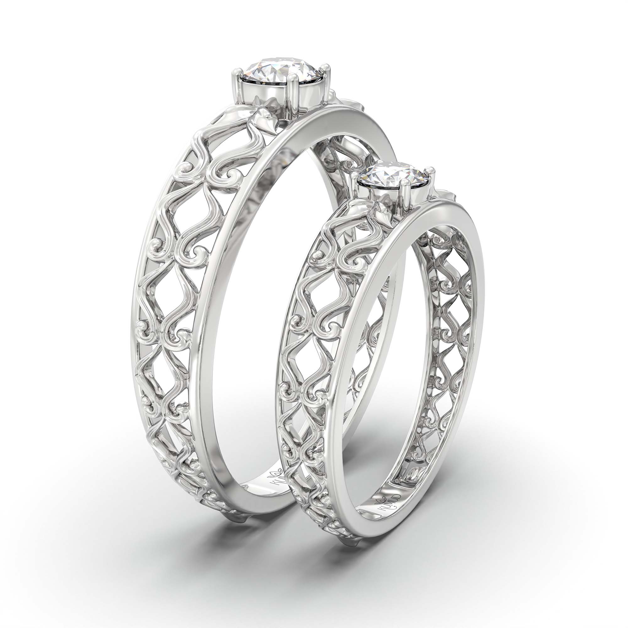 Lab-Grown Diamond Couple Rings (Pair) in 18K White Gold – 0.55 Ct Total, 3 g (Design K1-17) thumbnail