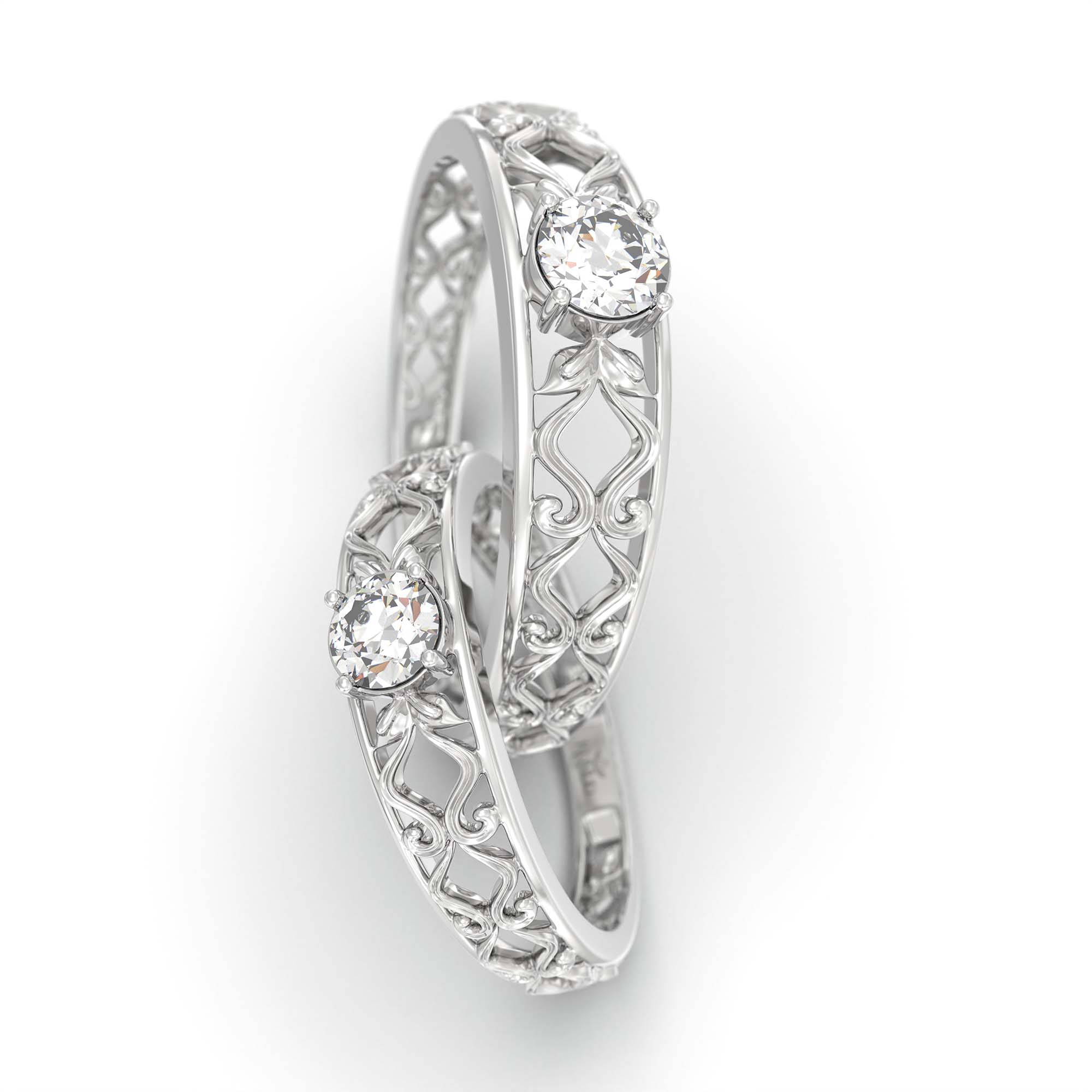 Lab-Grown Diamond Couple Rings (Pair) in 18K White Gold – 0.55 Ct Total, 3 g (Design K1-17) thumbnail