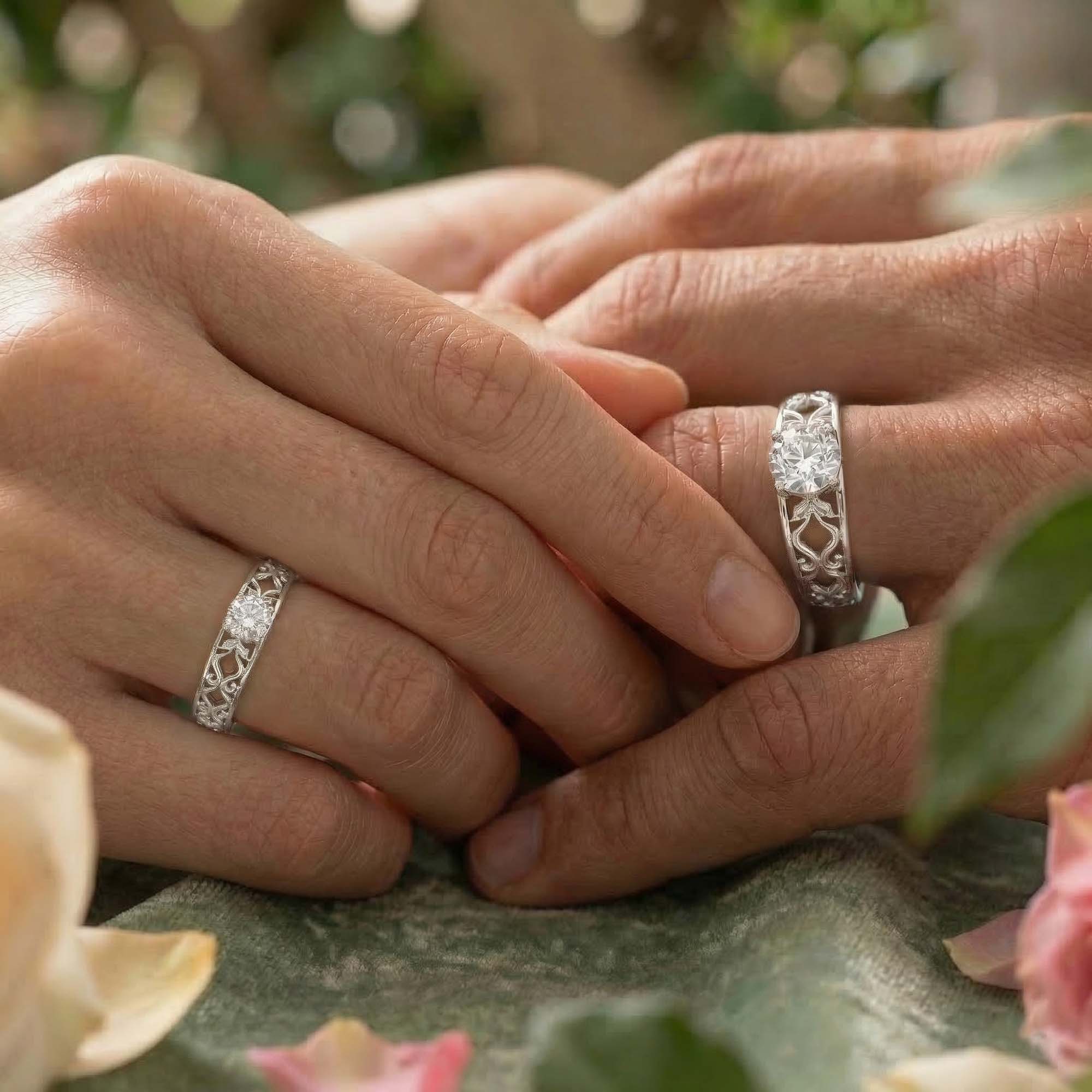 Lab-Grown Diamond Couple Rings (Pair) in 18K White Gold – 0.55 Ct Total, 3 g (Design K1-17) thumbnail