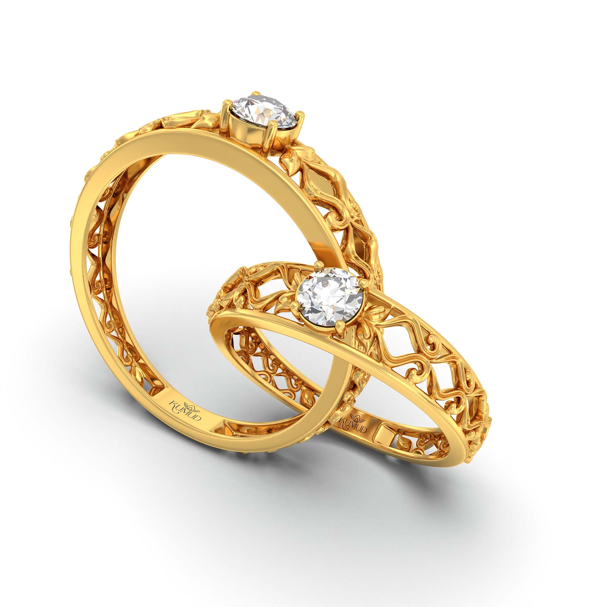 Lab-Grown Diamond Couple Rings (Pair) in 22K Yellow Gold – 0.55 Ct Total, 3 g (Design K1-17) thumbnail