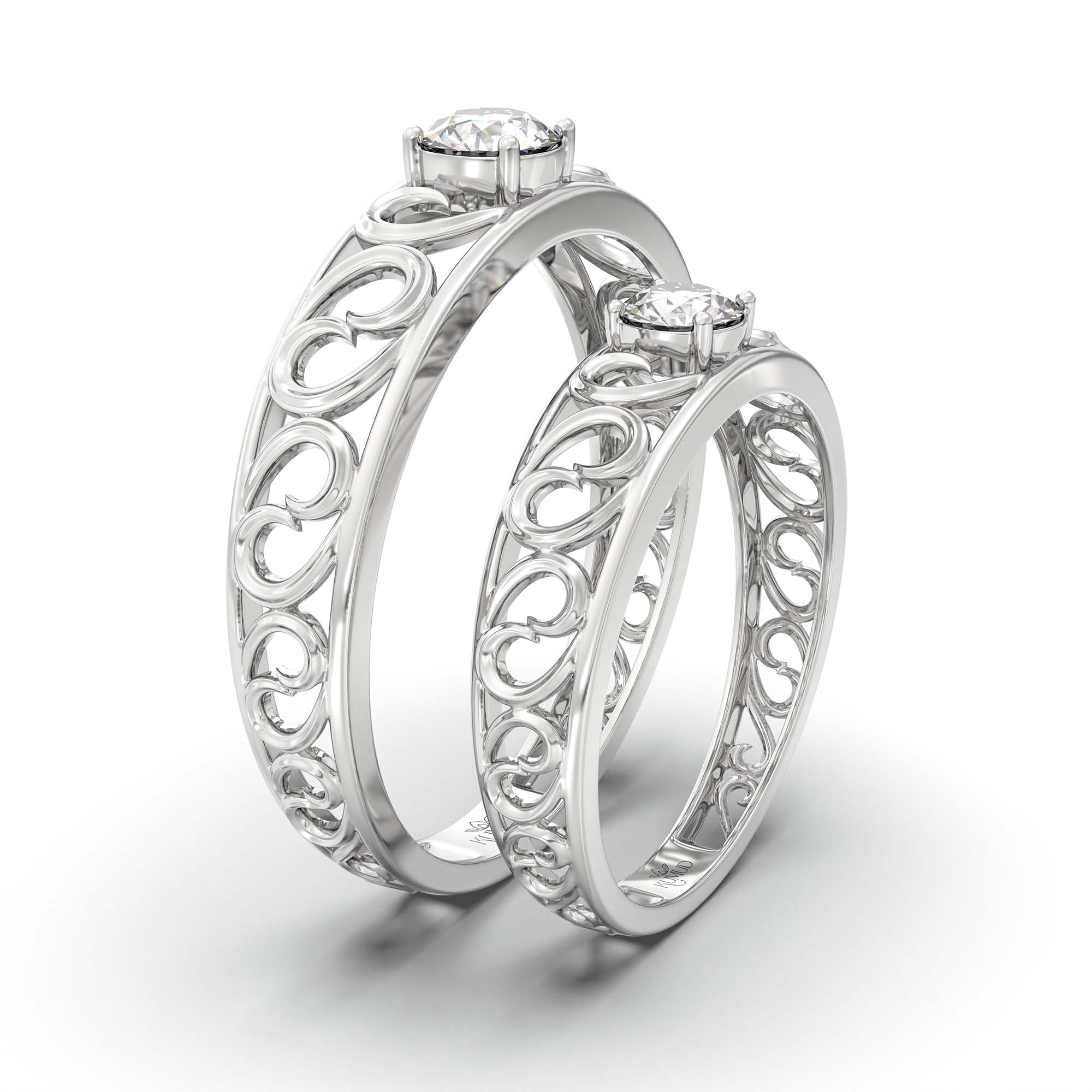 Lab-Grown Diamond Couple Rings (Pair) in 18K White Gold – 0.55 Ct Total, 3 g (Design K1-18) thumbnail