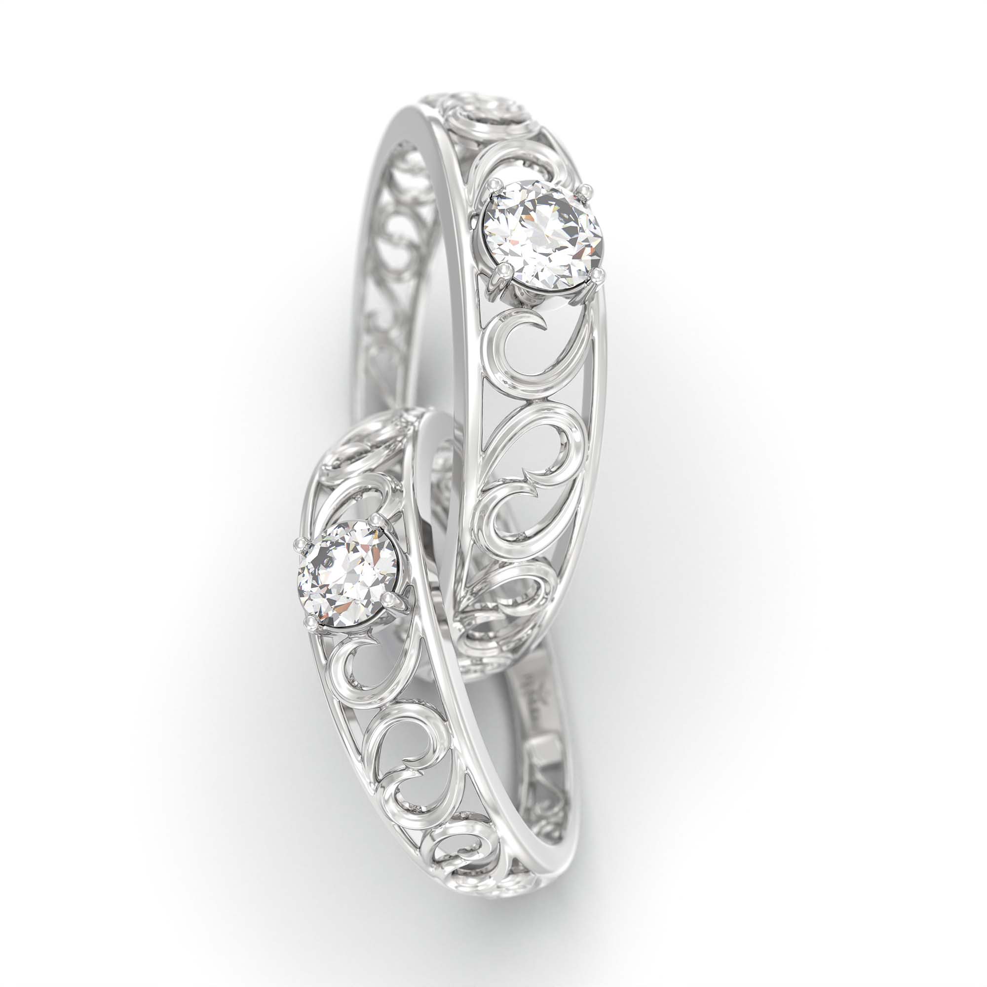 Lab-Grown Diamond Couple Rings (Pair) in 18K White Gold – 0.55 Ct Total, 3 g (Design K1-18) thumbnail