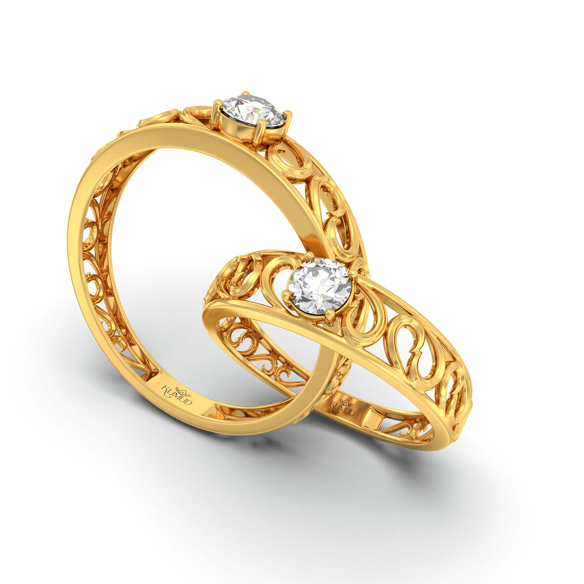 Lab-Grown Diamond Couple Rings (Pair) in 22K Yellow Gold – 0.55 Ct Total, 3 g (Design K1-18) thumbnail
