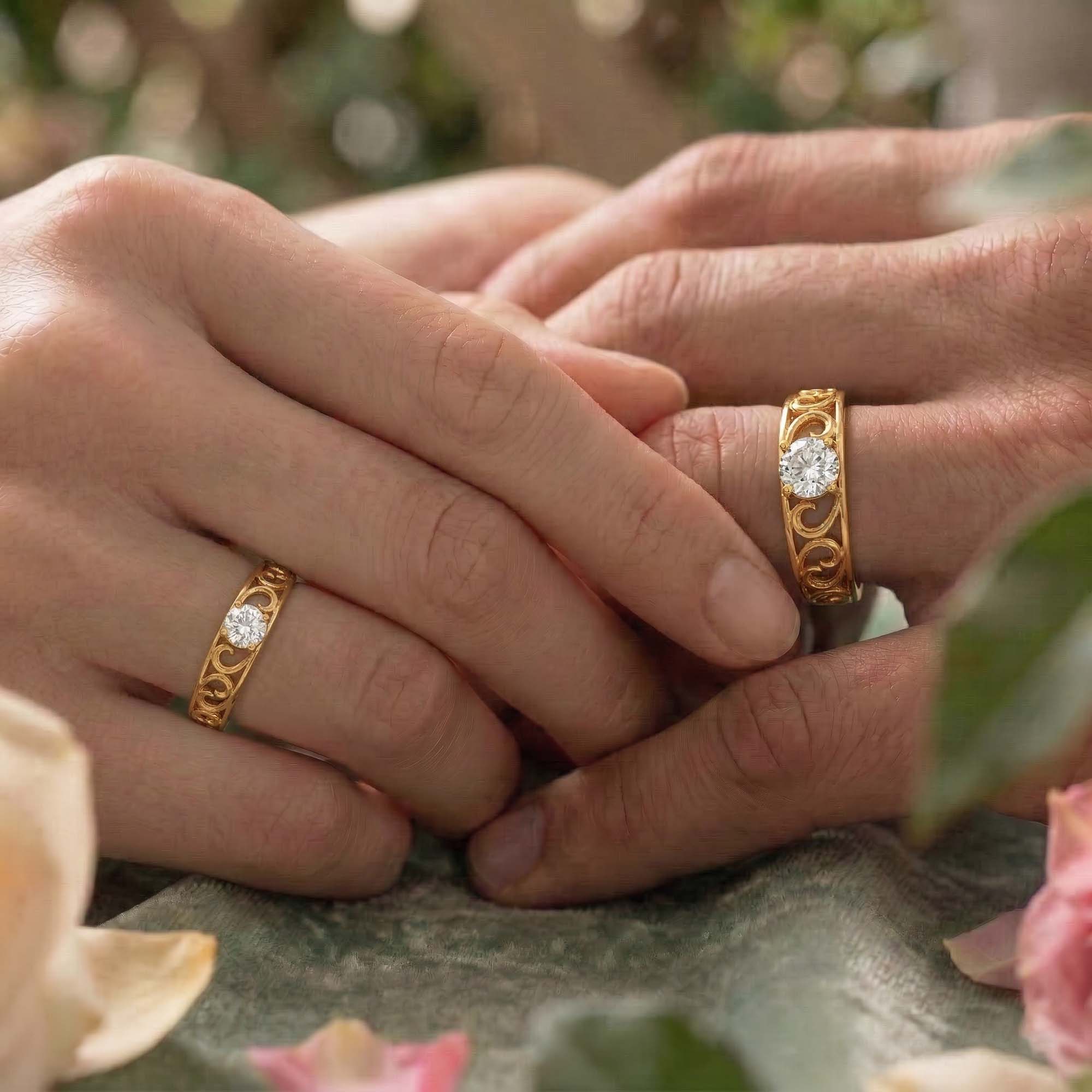 Lab-Grown Diamond Couple Rings (Pair) in 22K Yellow Gold – 0.55 Ct Total, 3 g (Design K1-18) thumbnail