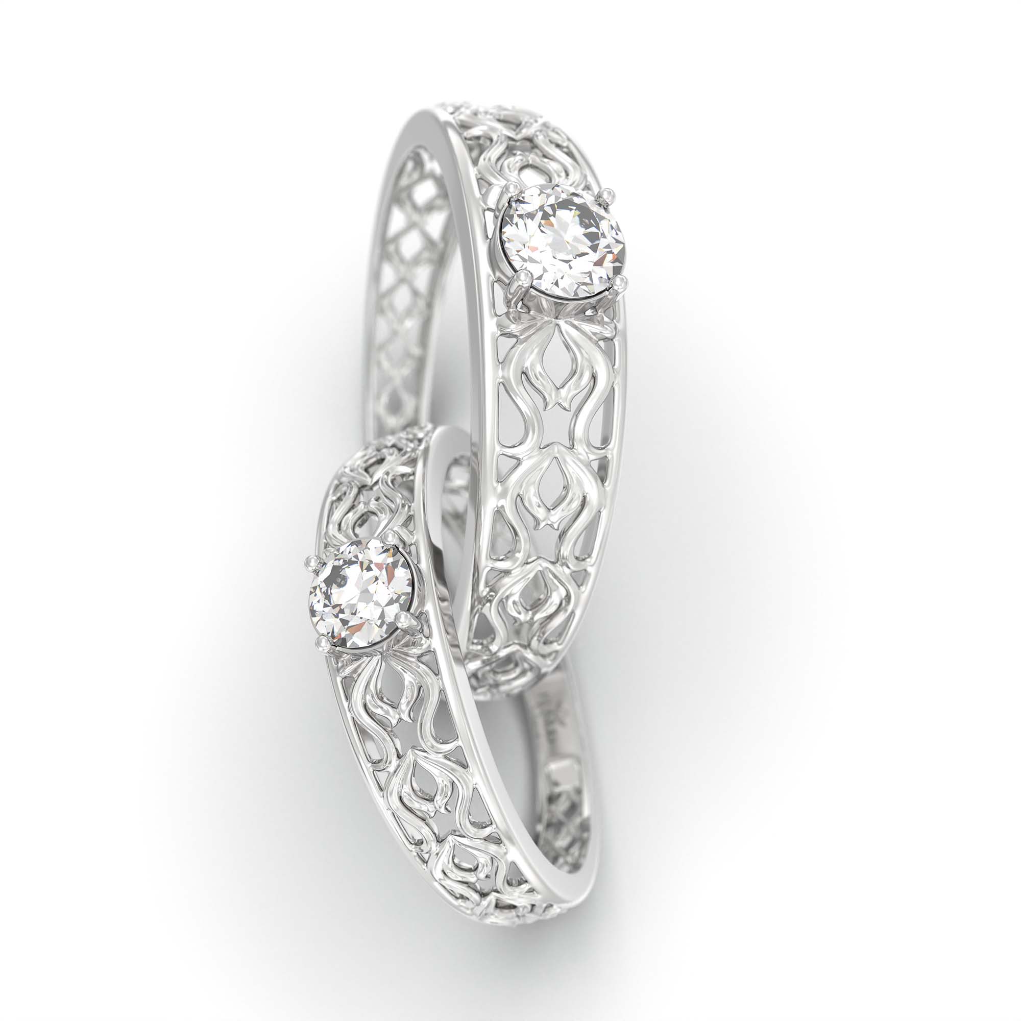 Lab-Grown Diamond Couple Rings (Pair) in 18K White Gold – 0.55 Ct Total, 3 g (Design K1-19) thumbnail