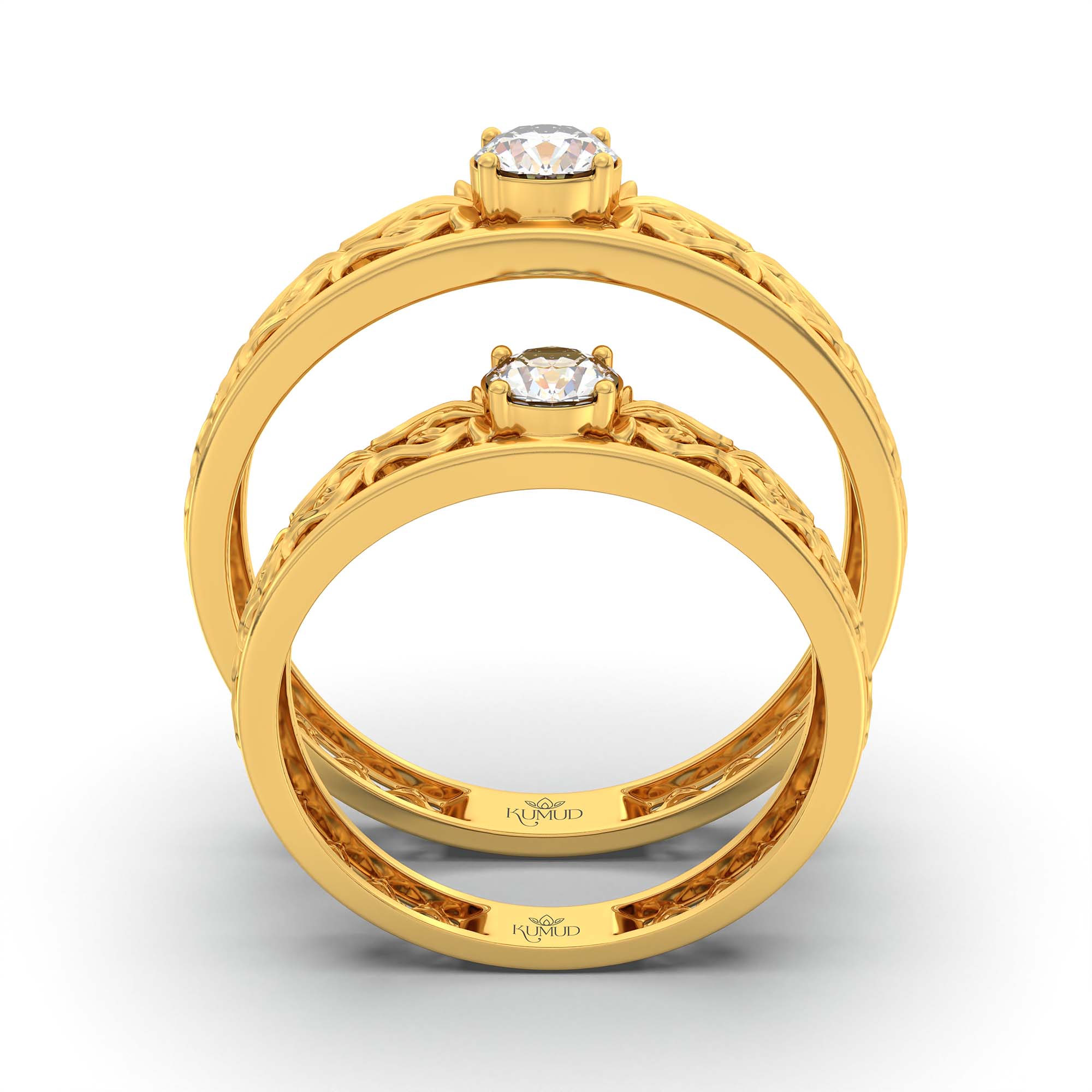 Lab-Grown Diamond Couple Rings (Pair) in 22K Yellow Gold – 0.55 Ct Total, 3 g (Design K1-19) thumbnail