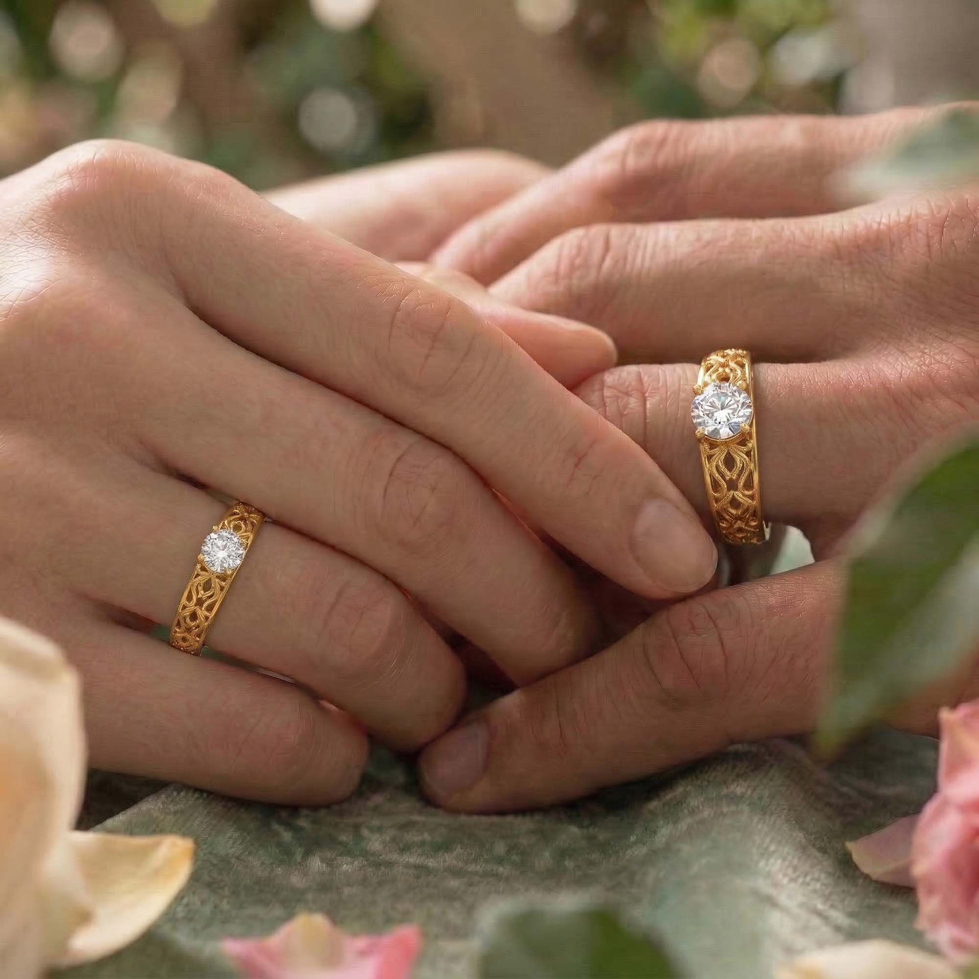 Lab-Grown Diamond Couple Rings (Pair) in 22K Yellow Gold – 0.55 Ct Total, 3 g (Design K1-19) thumbnail