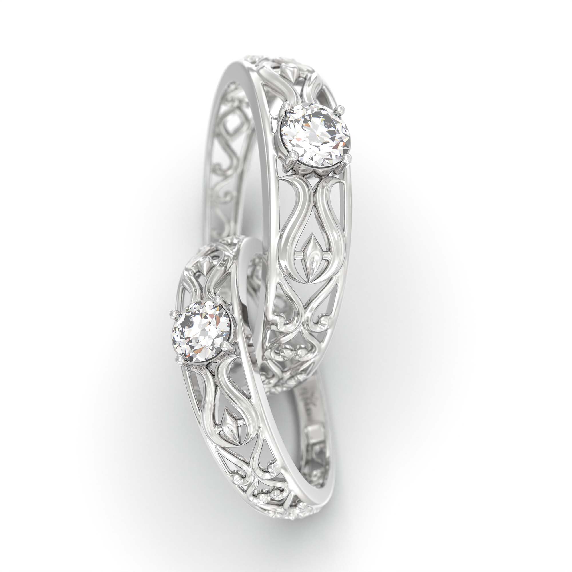 Lab-Grown Diamond Couple Rings (Pair) in 18K White Gold – 0.55 Ct Total, 3 g (Design K1-20) thumbnail