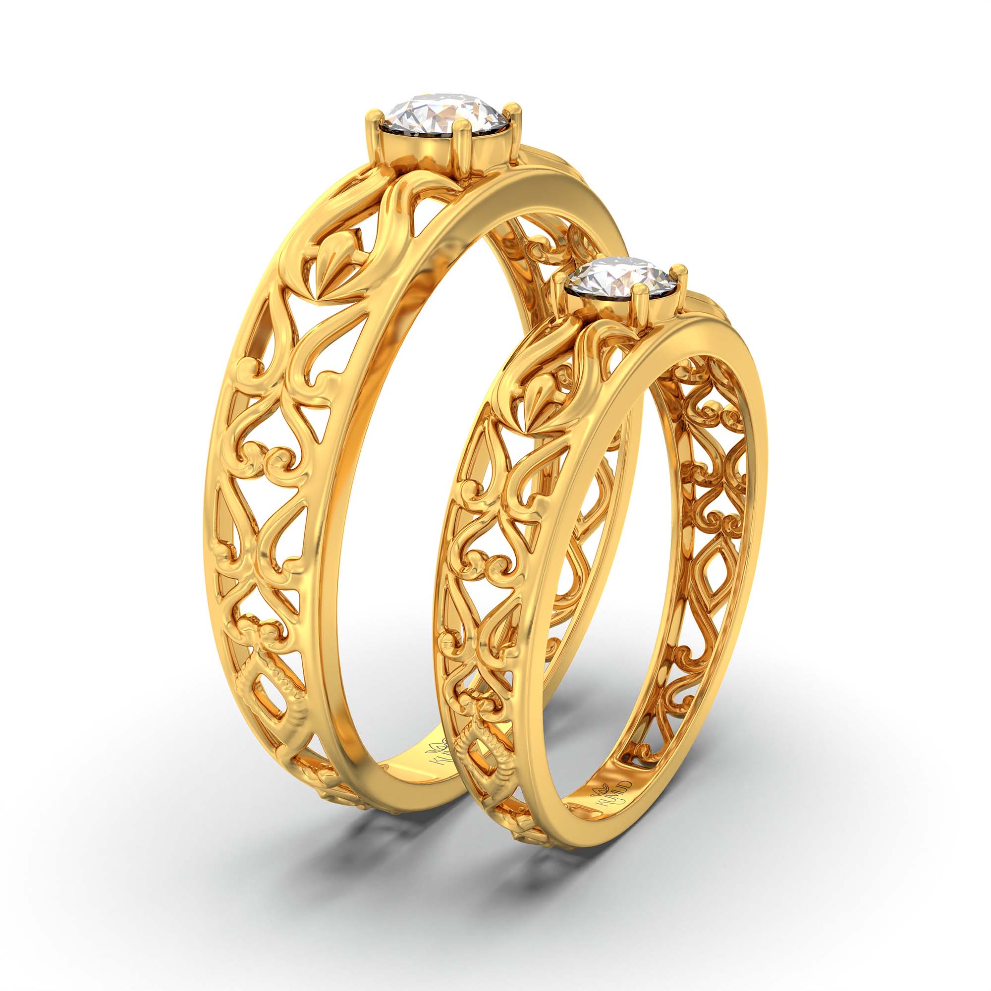 Lab-Grown Diamond Couple Rings (Pair) in 22K Yellow Gold – 0.55 Ct Total, 3 g (Design K1-20) thumbnail