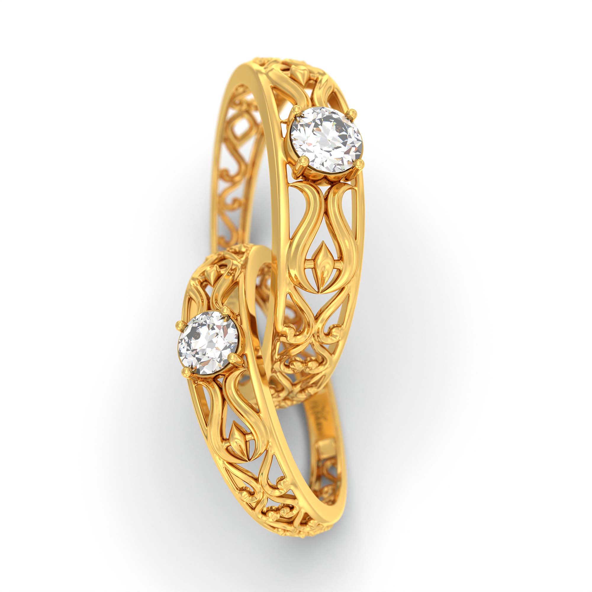 Lab-Grown Diamond Couple Rings (Pair) in 22K Yellow Gold – 0.55 Ct Total, 3 g (Design K1-20) thumbnail