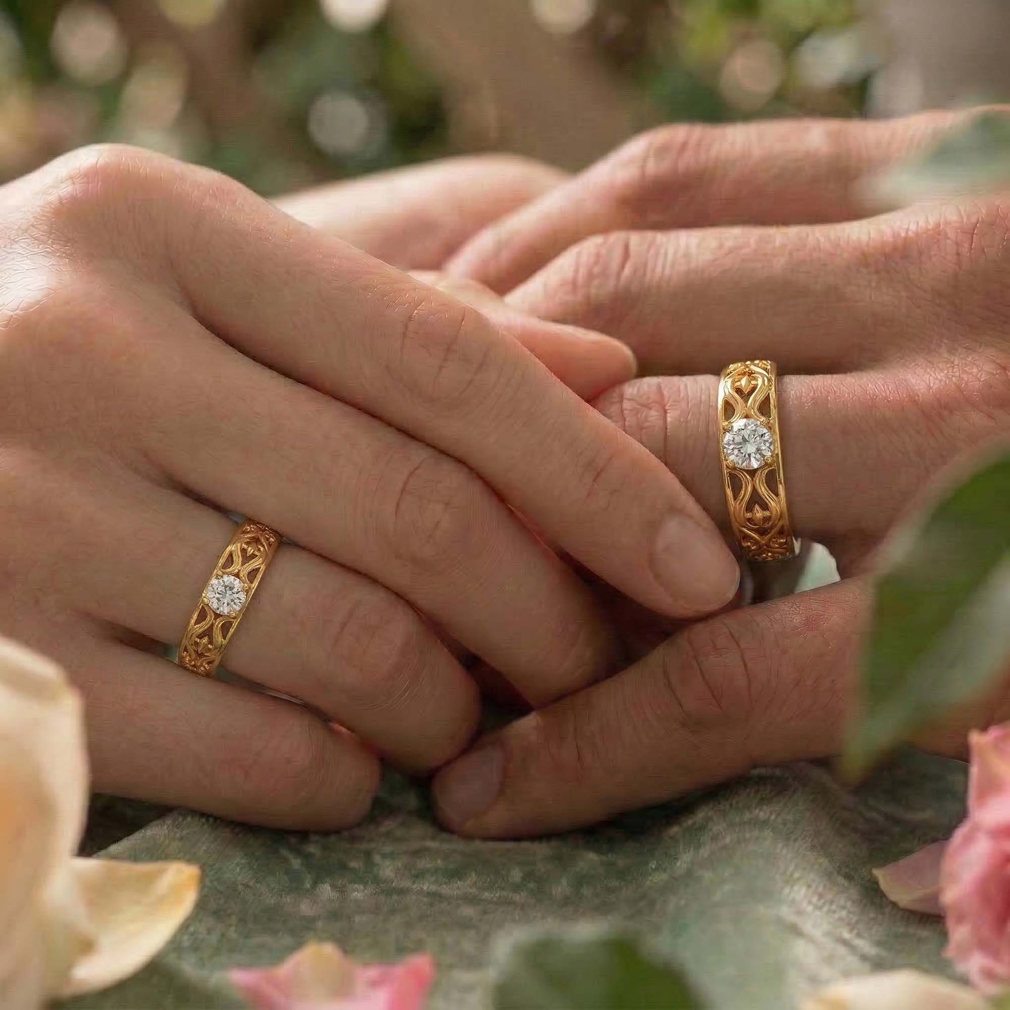 Lab-Grown Diamond Couple Rings (Pair) in 22K Yellow Gold – 0.55 Ct Total, 3 g (Design K1-20) thumbnail
