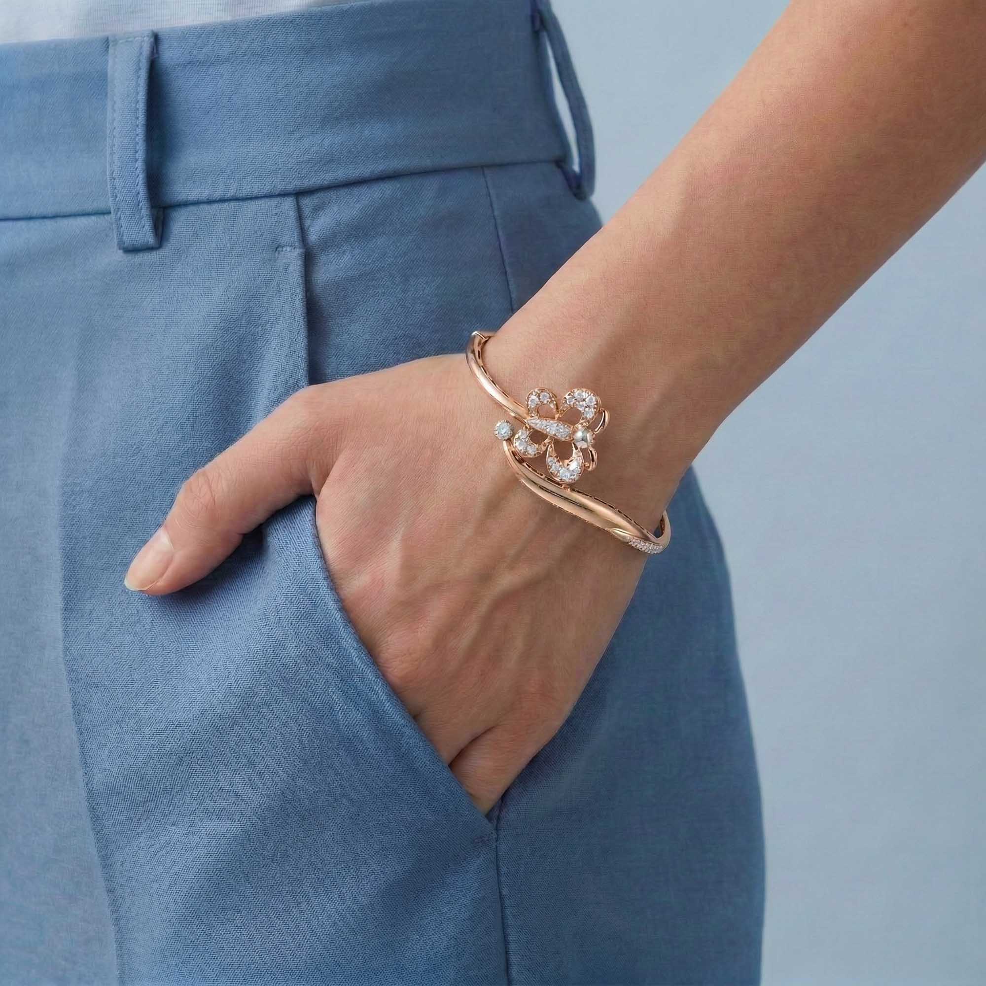 Lab-Grown Diamond Bangle in 18K Rose Gold – 0.4 Ct, 10 Diamonds, 8 g (Design K2-2) thumbnail