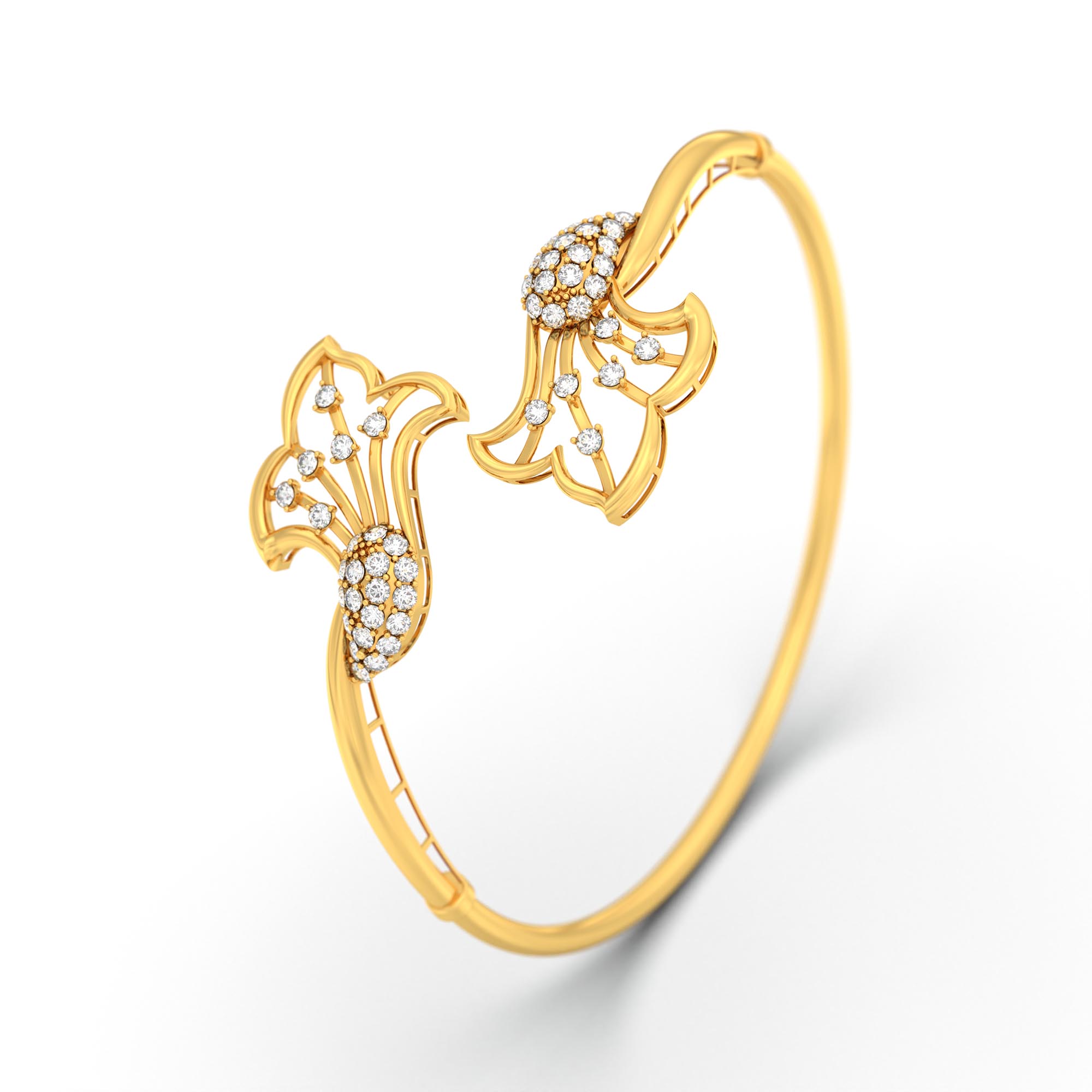 Lab-Grown Diamond Bangle in 22K Yellow Gold – 1.35 Ct, 50 Diamonds thumbnail