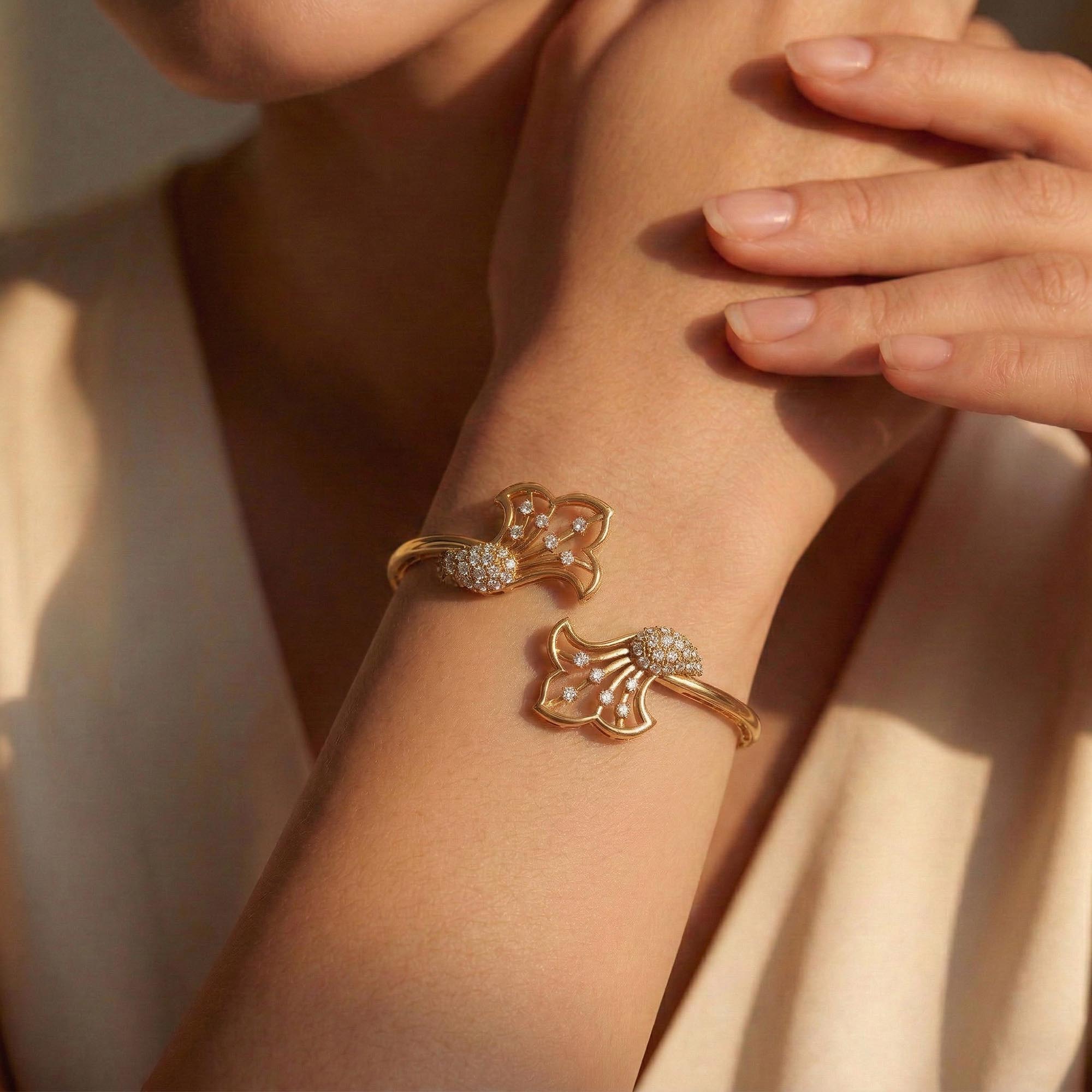 Lab-Grown Diamond Bangle in 22K Yellow Gold – 1.35 Ct, 50 Diamonds thumbnail