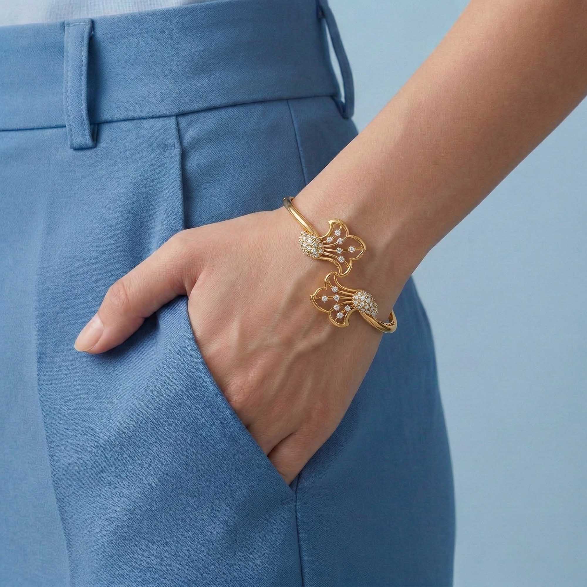 Lab-Grown Diamond Bangle in 22K Yellow Gold – 1.35 Ct, 50 Diamonds thumbnail
