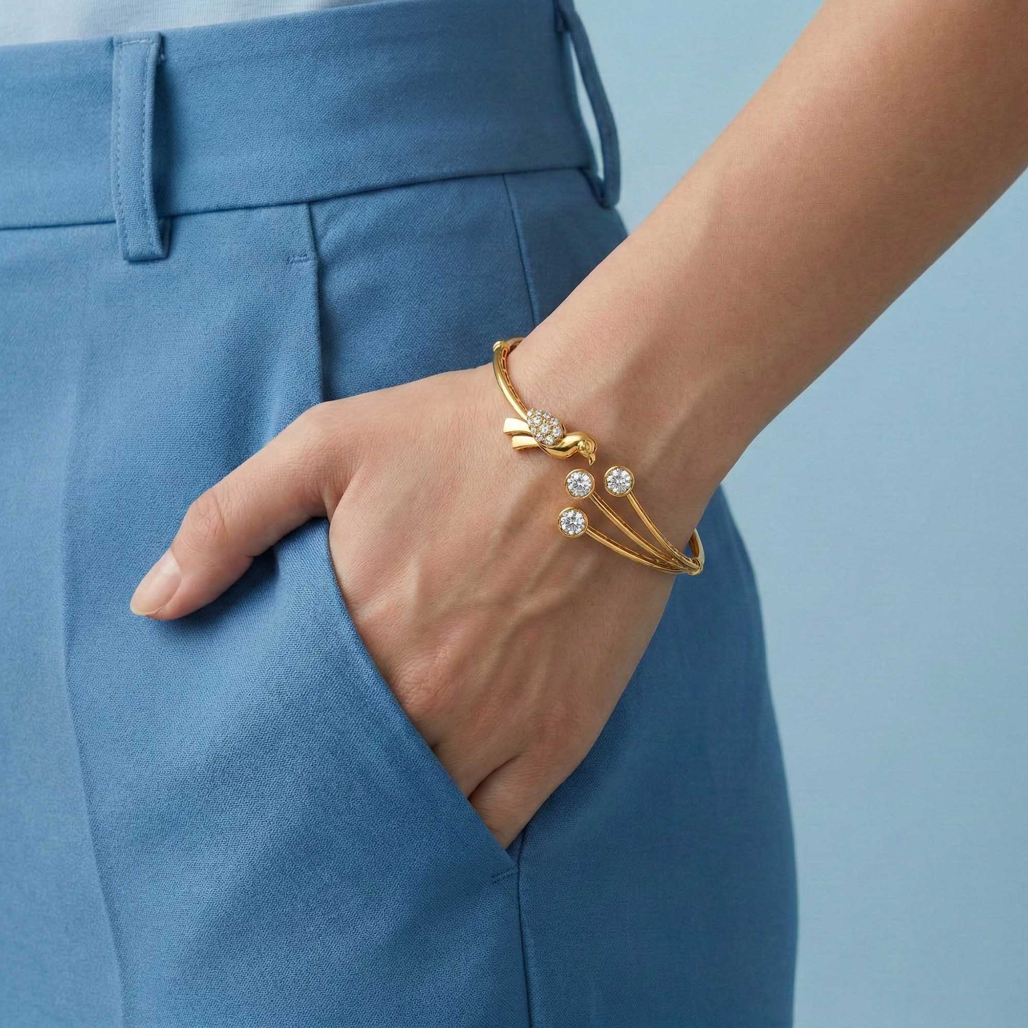 Diamond Bangle in 22K Yellow Gold with Lab grown diamond thumbnail