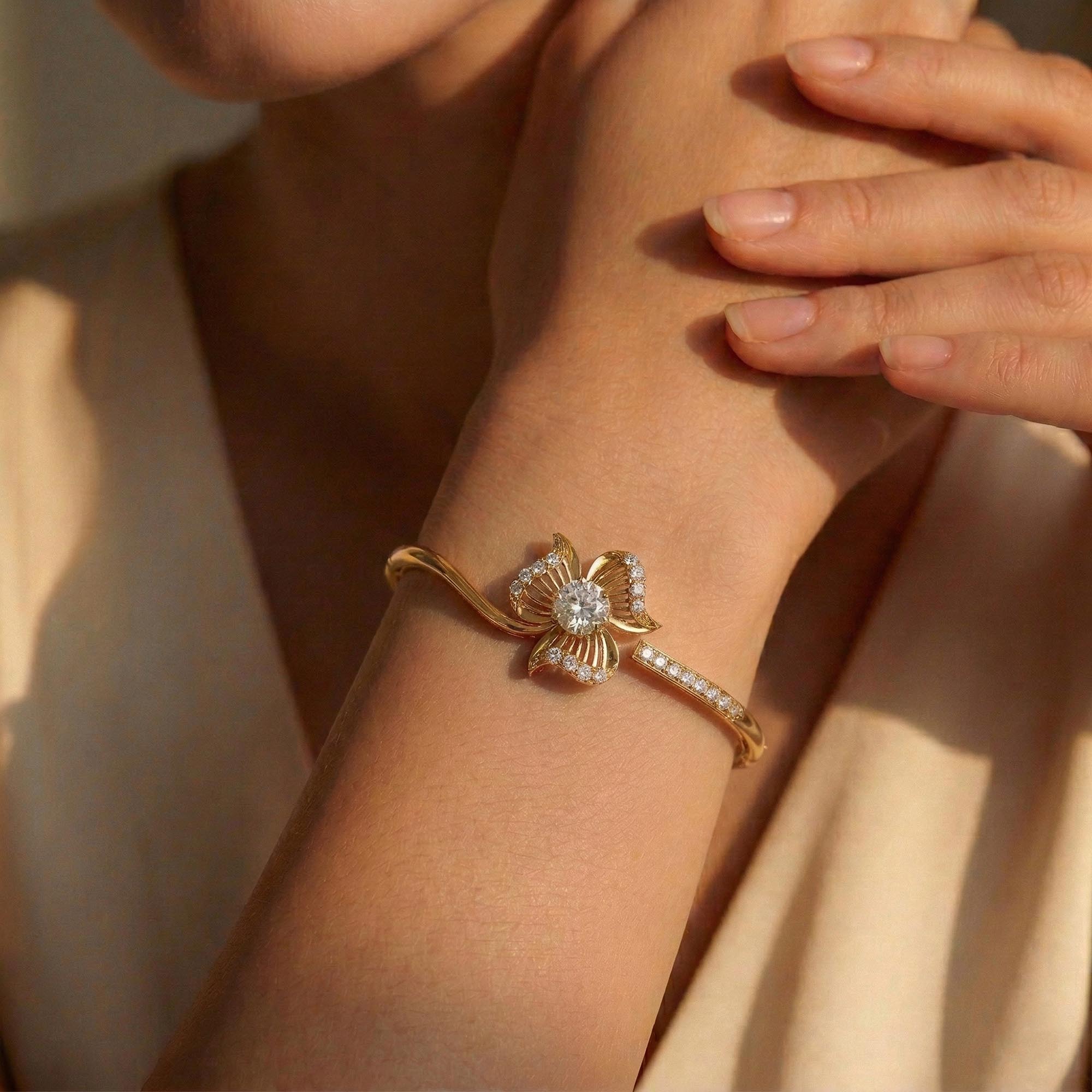 Diamond Bangle in 22K Yellow Gold with Lab grown diamond thumbnail