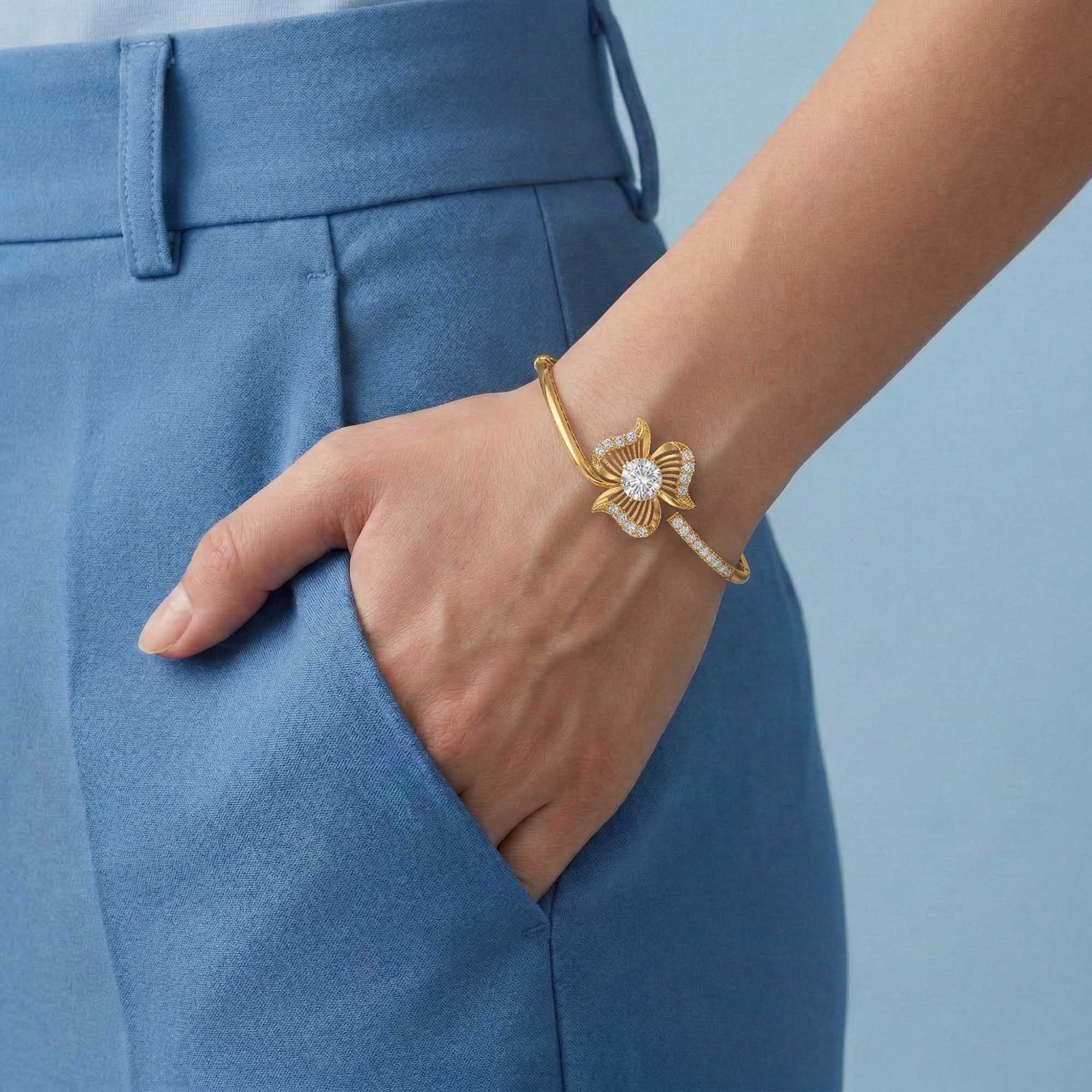 Diamond Bangle in 22K Yellow Gold with Lab grown diamond thumbnail