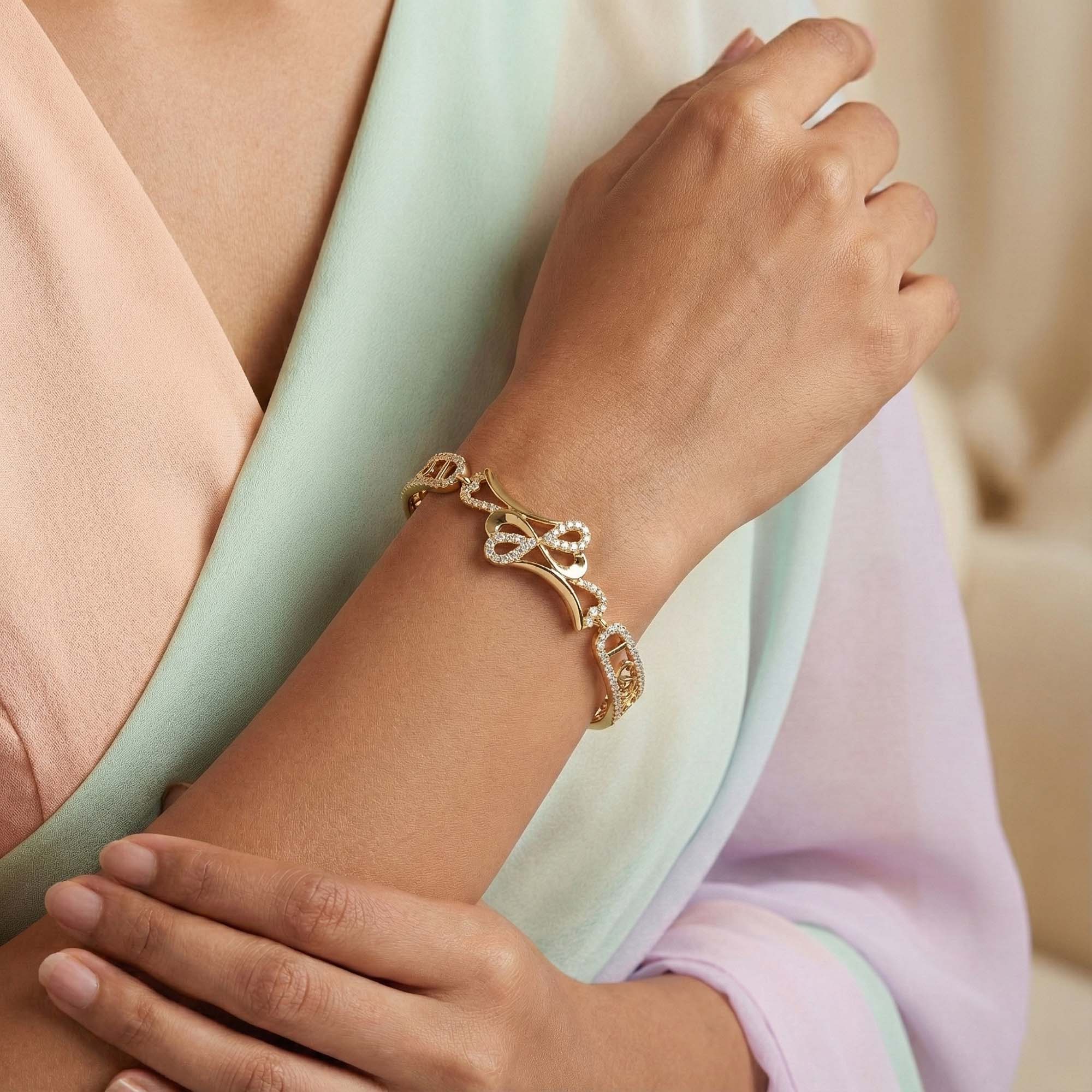 Gold-Plated Silver Bracelet with White Stones (Design K2-85) thumbnail