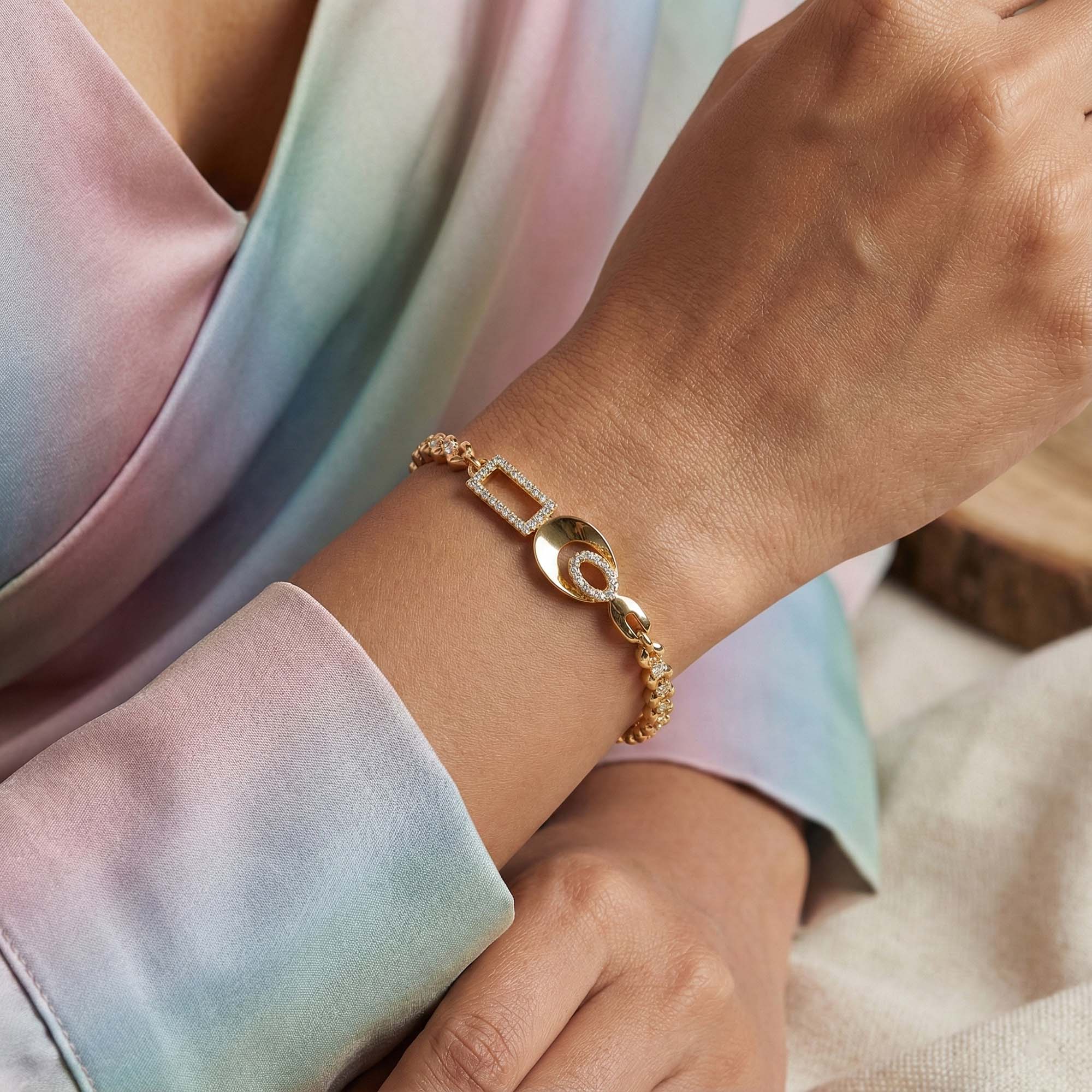 Gold-Plated Silver Bracelet with White Stones (Design K2-87) thumbnail