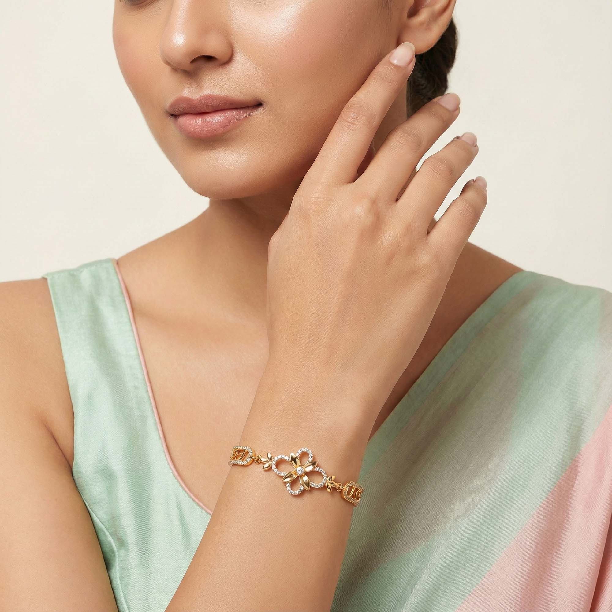 Gold-Plated Silver Bracelet with White Stones (Design K2-91) thumbnail