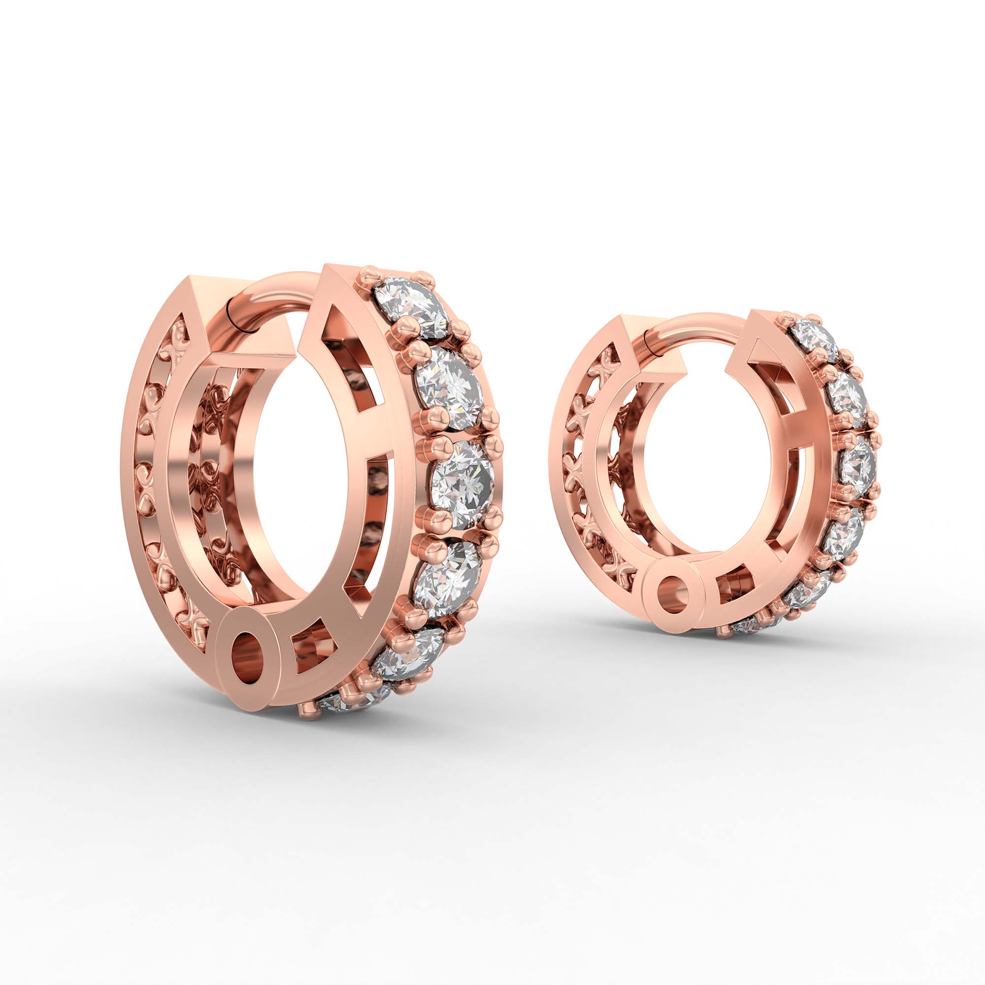 Lab-Grown Diamond Bali Hoop Earrings in 18K Rose Gold – 0.27 Ct, 10 Diamonds, 1.5 g (Design K2-2) thumbnail