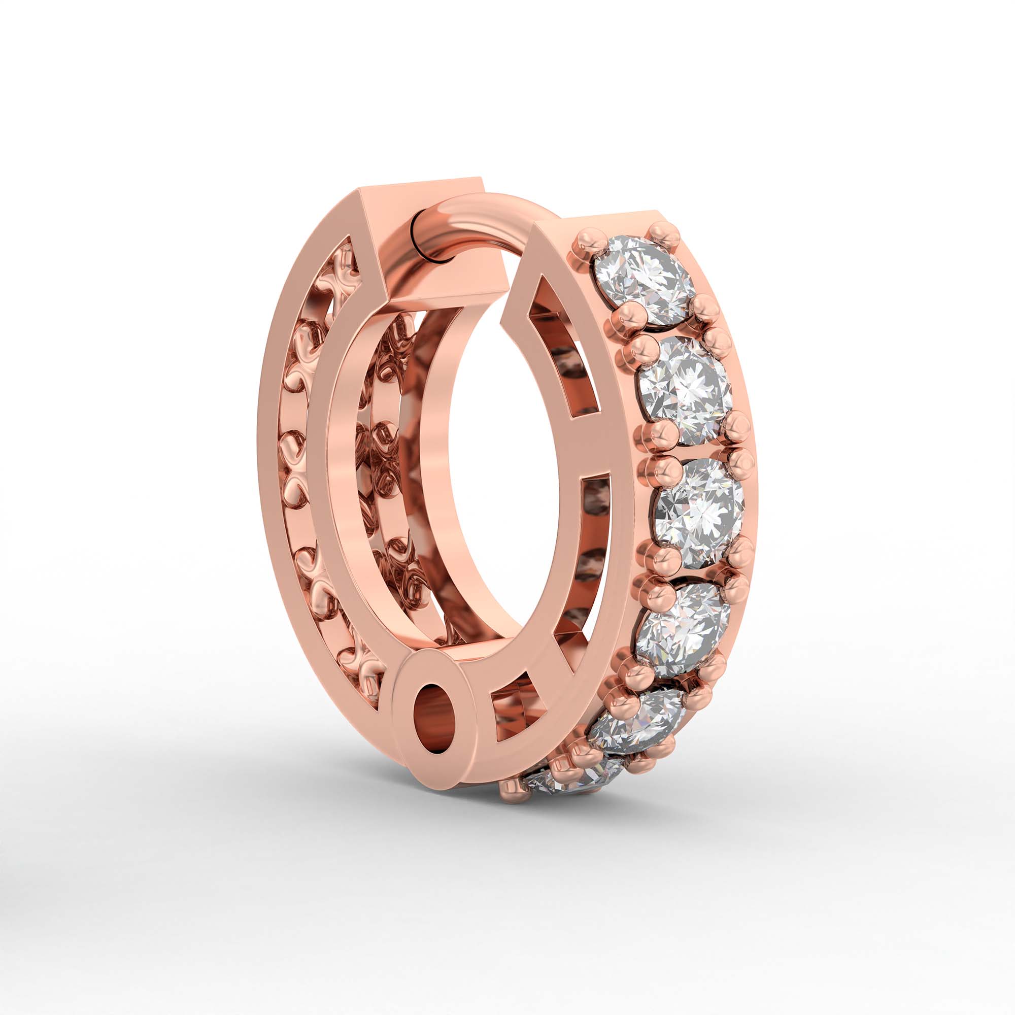 Lab-Grown Diamond Bali Hoop Earrings in 18K Rose Gold – 0.27 Ct, 10 Diamonds, 1.5 g (Design K2-2) thumbnail
