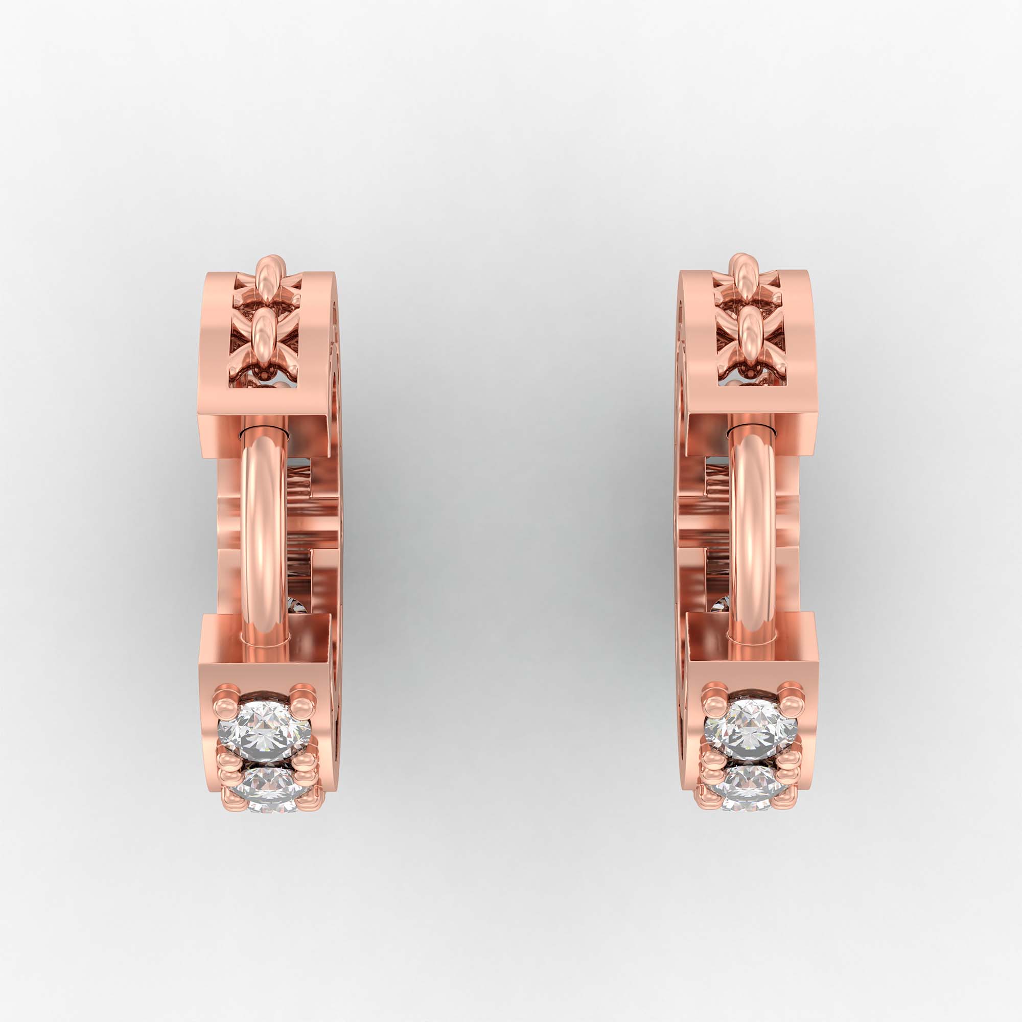 Lab-Grown Diamond Bali Hoop Earrings in 18K Rose Gold – 0.27 Ct, 10 Diamonds, 1.5 g (Design K2-2) thumbnail