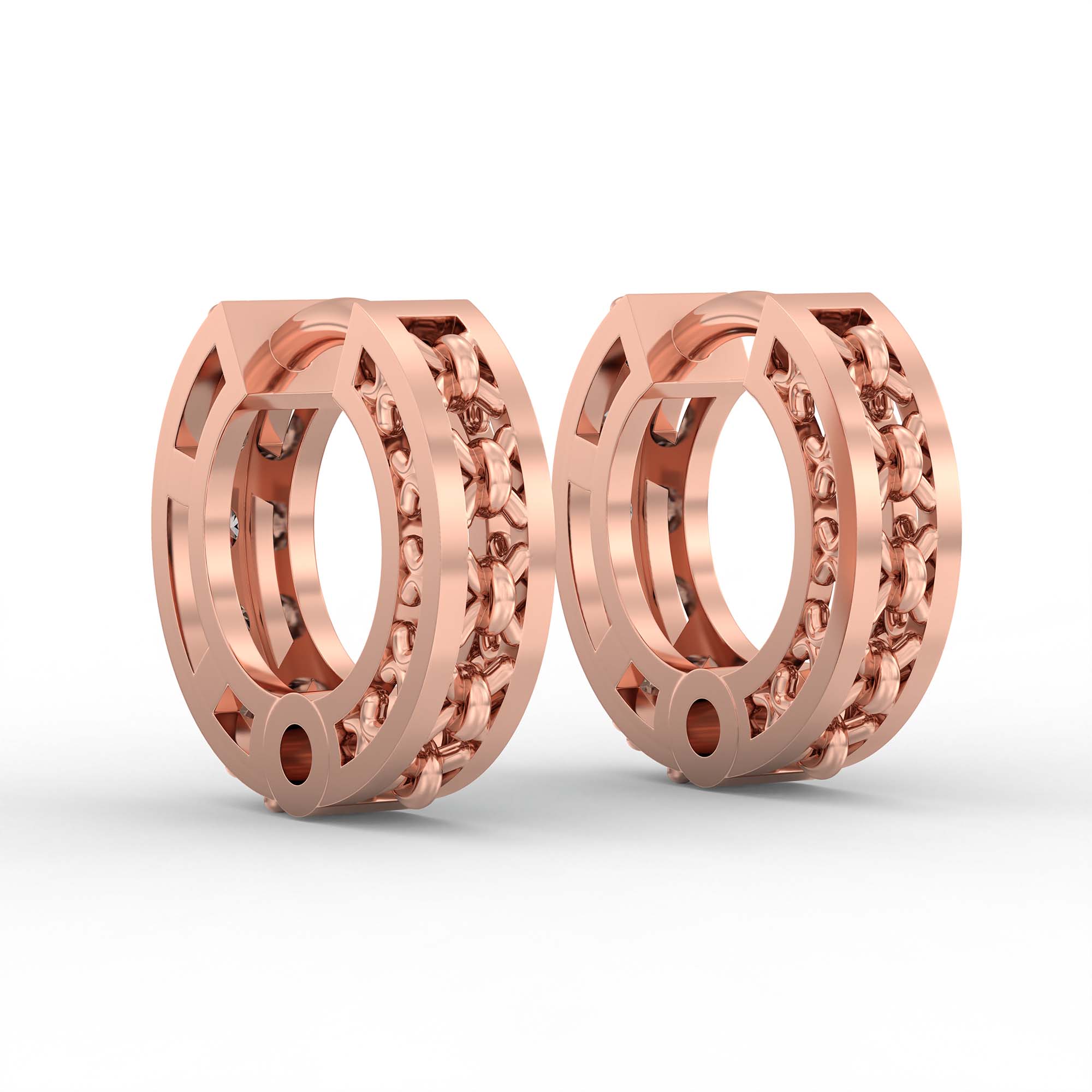 Lab-Grown Diamond Bali Hoop Earrings in 18K Rose Gold – 0.27 Ct, 10 Diamonds, 1.5 g (Design K2-2) thumbnail