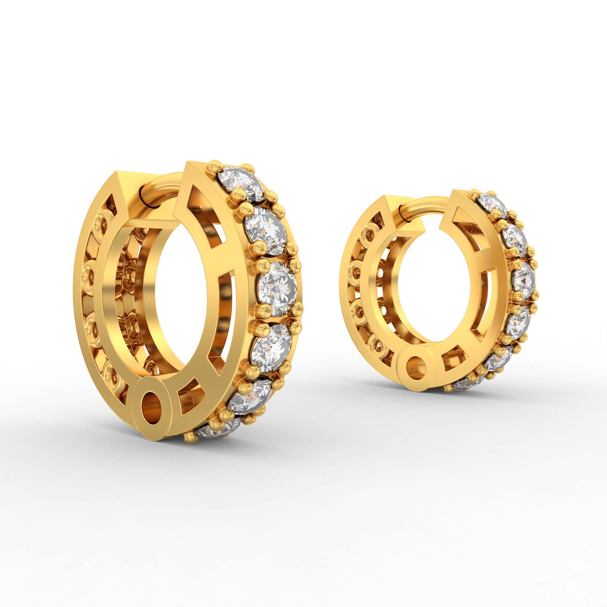 Lab-Grown Diamond Bali Hoop Earrings in 22K Yellow Gold – 0.27 Ct, 10 Diamonds, 1.5 g (Design K2-4) thumbnail