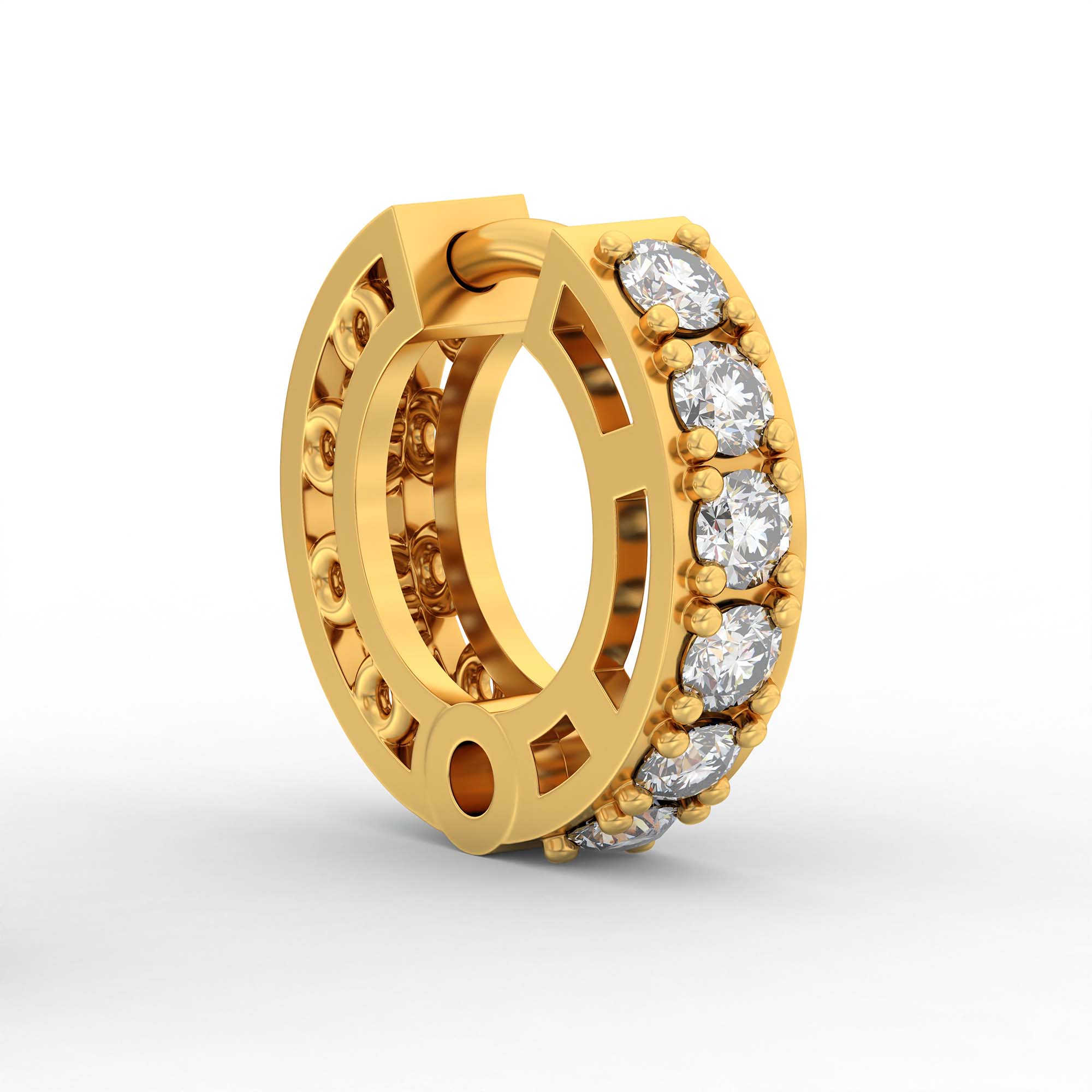 Lab-Grown Diamond Bali Hoop Earrings in 22K Yellow Gold – 0.27 Ct, 10 Diamonds, 1.5 g (Design K2-4) thumbnail