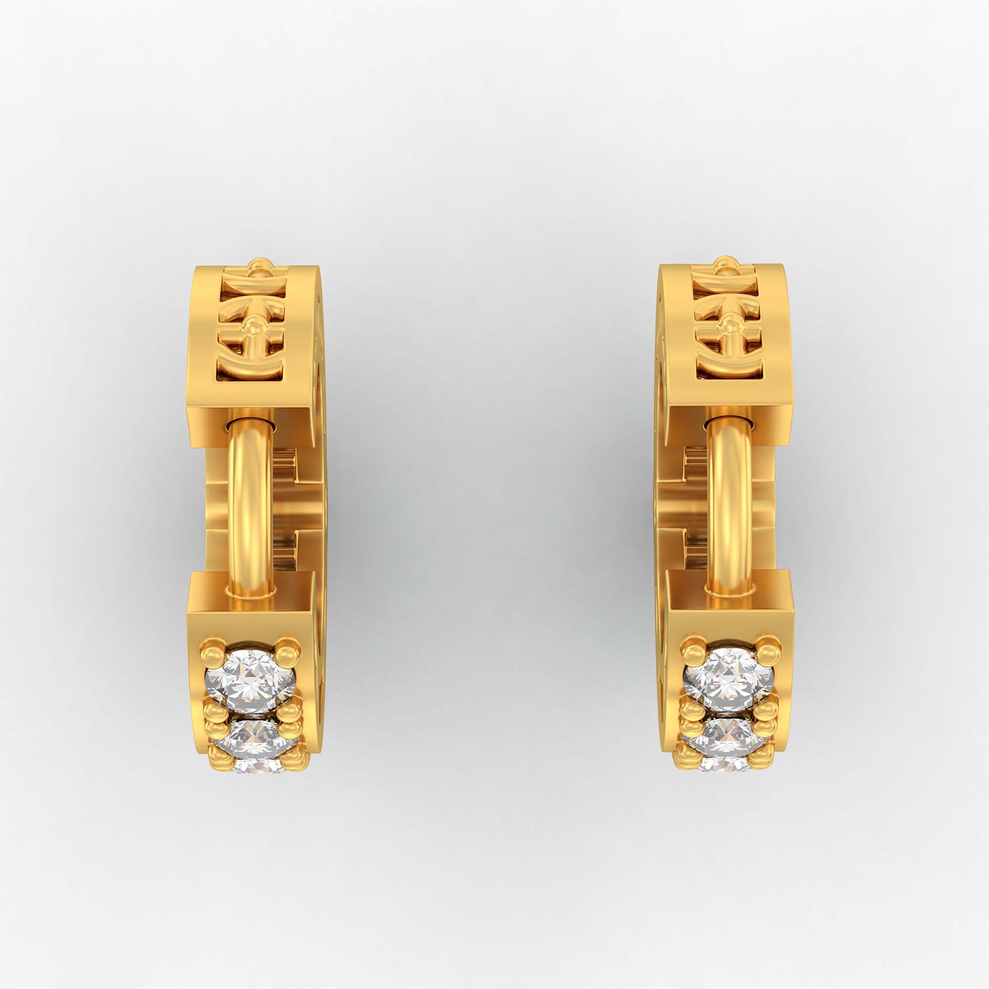 Lab-Grown Diamond Bali Hoop Earrings in 22K Yellow Gold – 0.27 Ct, 10 Diamonds, 1.5 g (Design K2-4) thumbnail