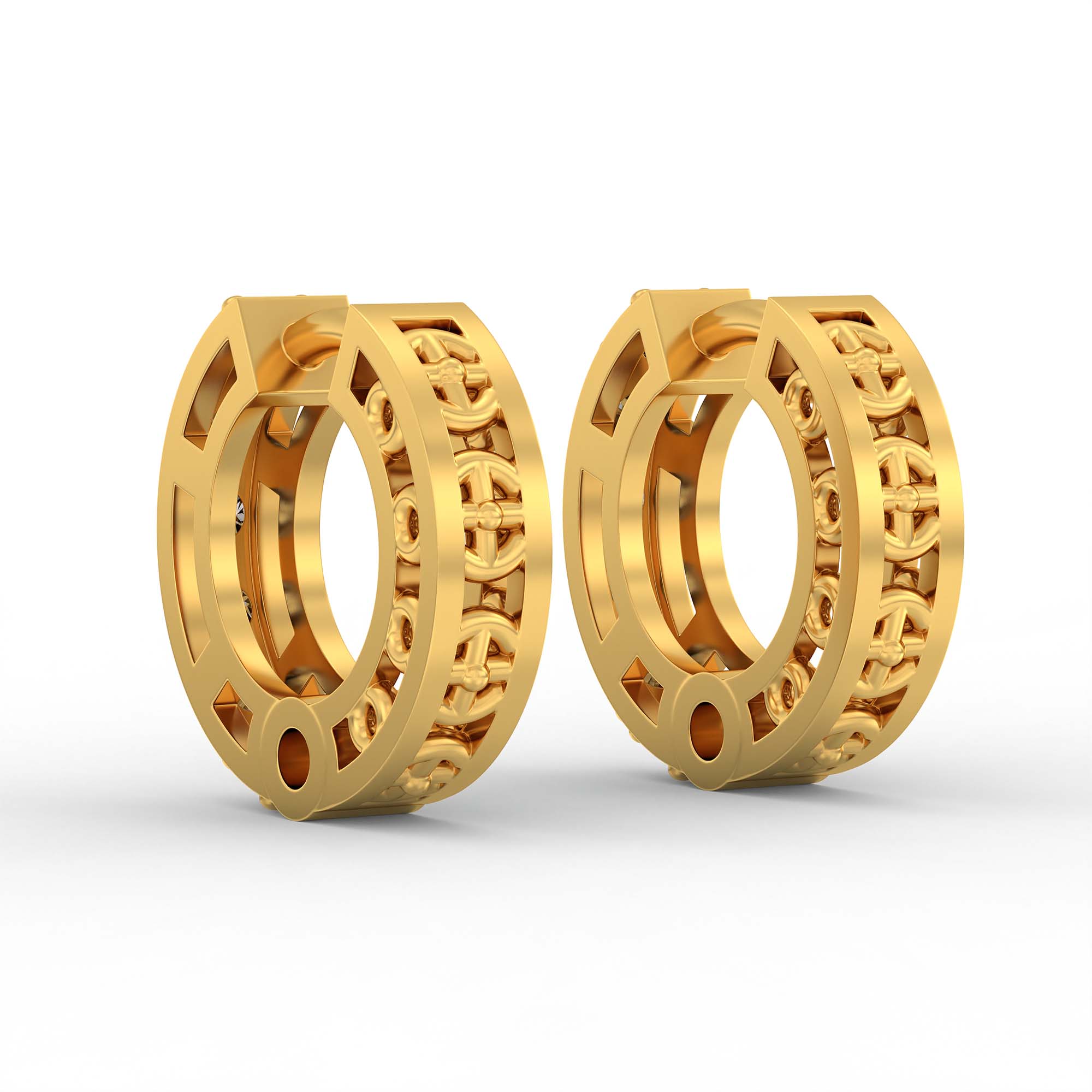Lab-Grown Diamond Bali Hoop Earrings in 22K Yellow Gold – 0.27 Ct, 10 Diamonds, 1.5 g (Design K2-4) thumbnail