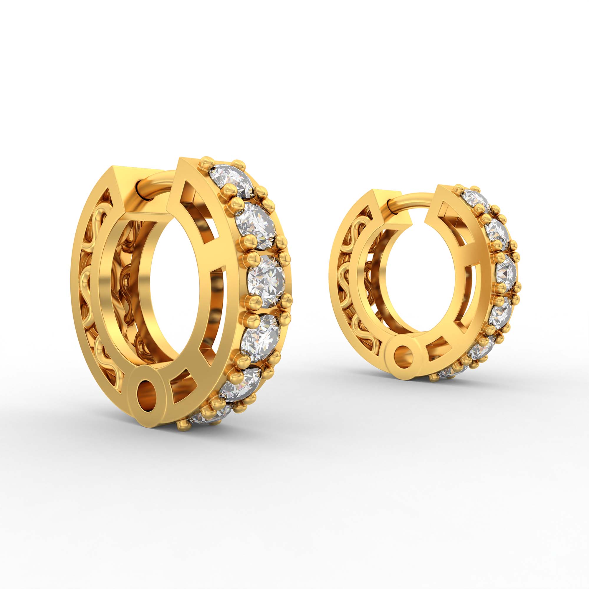 Lab-Grown Diamond Bali Hoop Earrings in 22K Yellow Gold – 0.27 Ct, 10 Diamonds, 1.5 g (Design K2-5) thumbnail