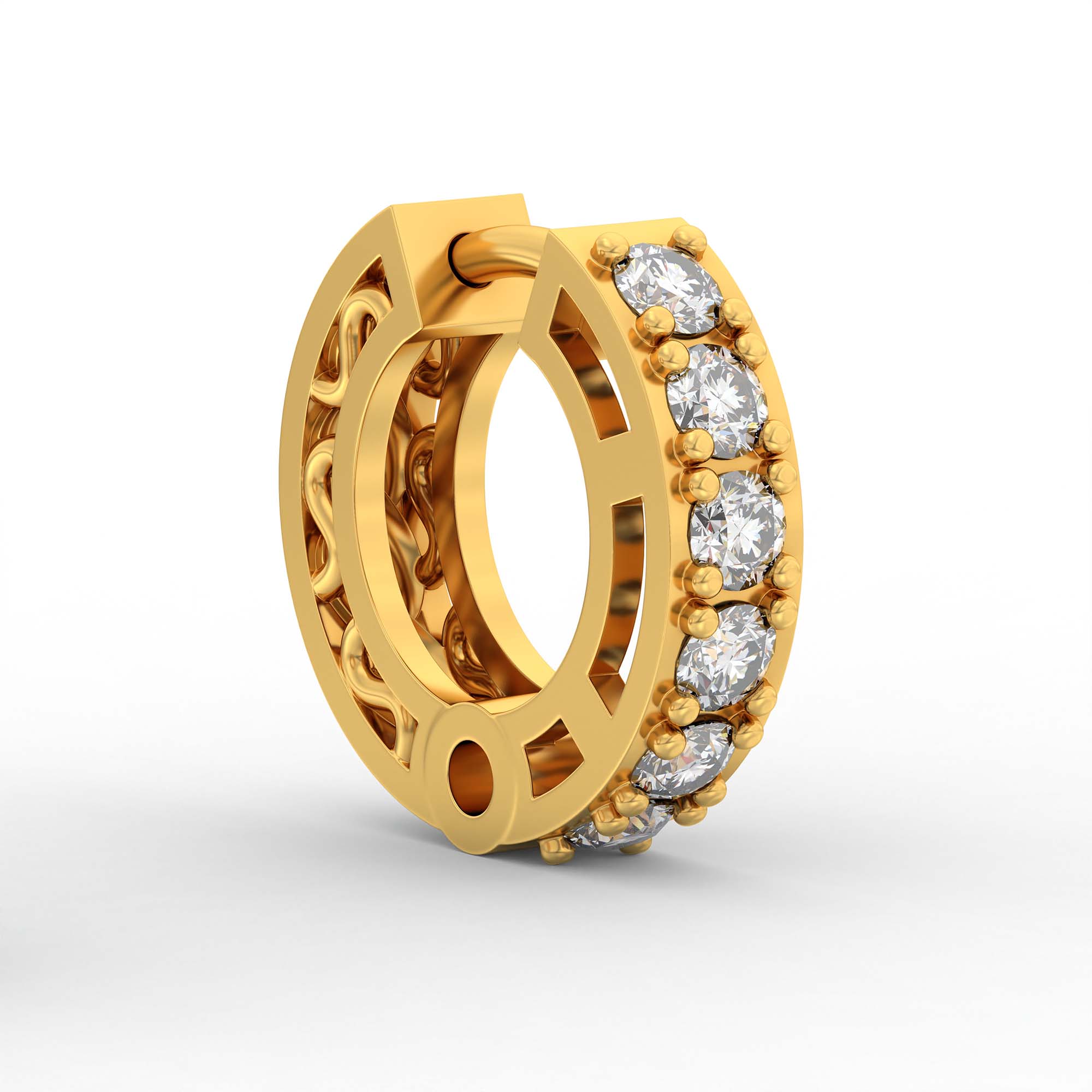 Lab-Grown Diamond Bali Hoop Earrings in 22K Yellow Gold – 0.27 Ct, 10 Diamonds, 1.5 g (Design K2-5) thumbnail