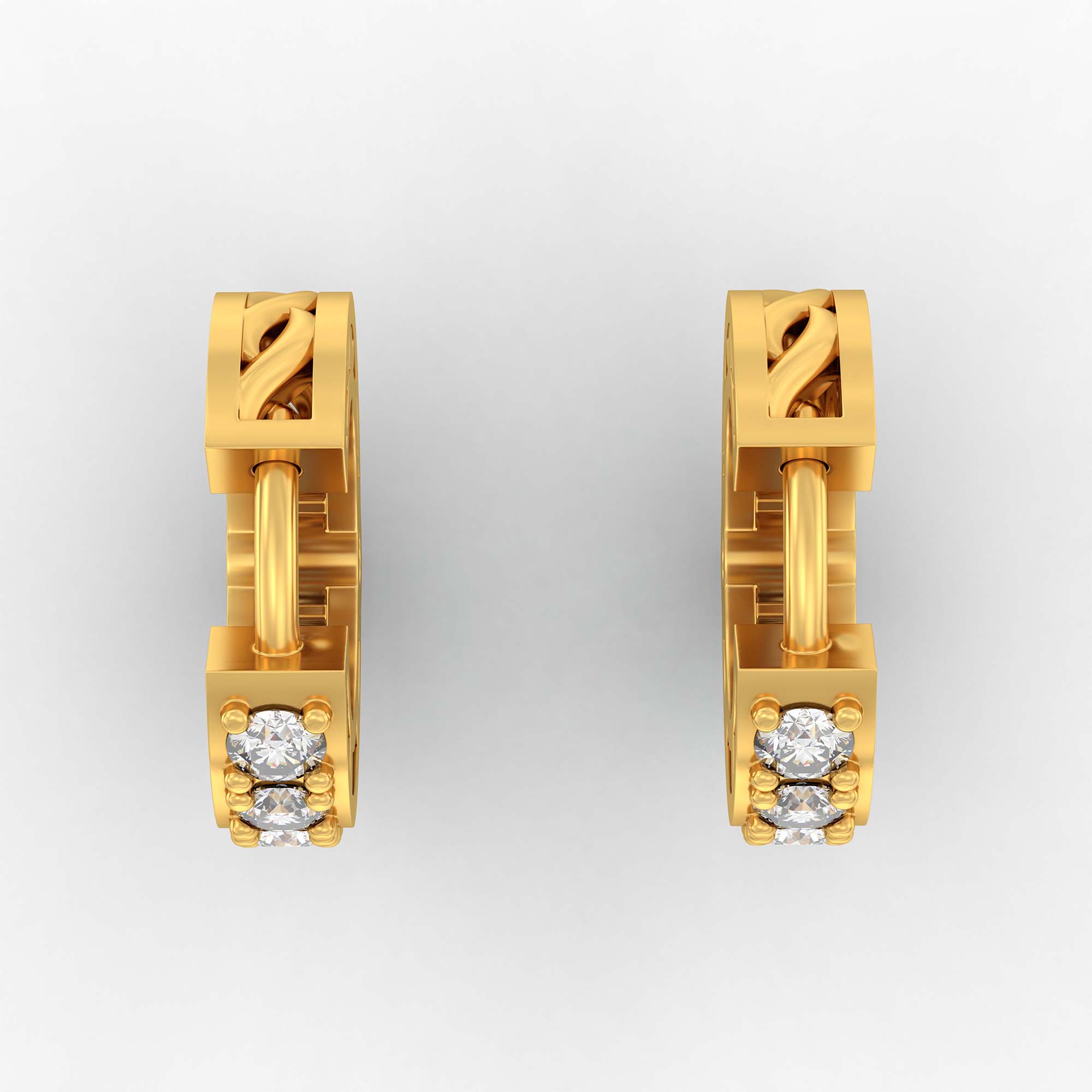 Lab-Grown Diamond Bali Hoop Earrings in 22K Yellow Gold – 0.27 Ct, 10 Diamonds, 1.5 g (Design K2-5) thumbnail