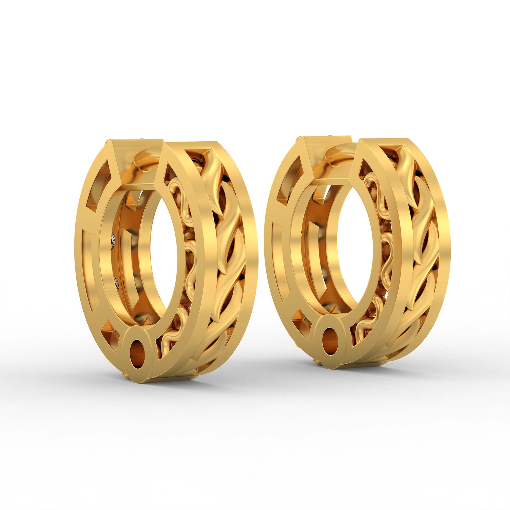 Lab-Grown Diamond Bali Hoop Earrings in 22K Yellow Gold – 0.27 Ct, 10 Diamonds, 1.5 g (Design K2-5) thumbnail