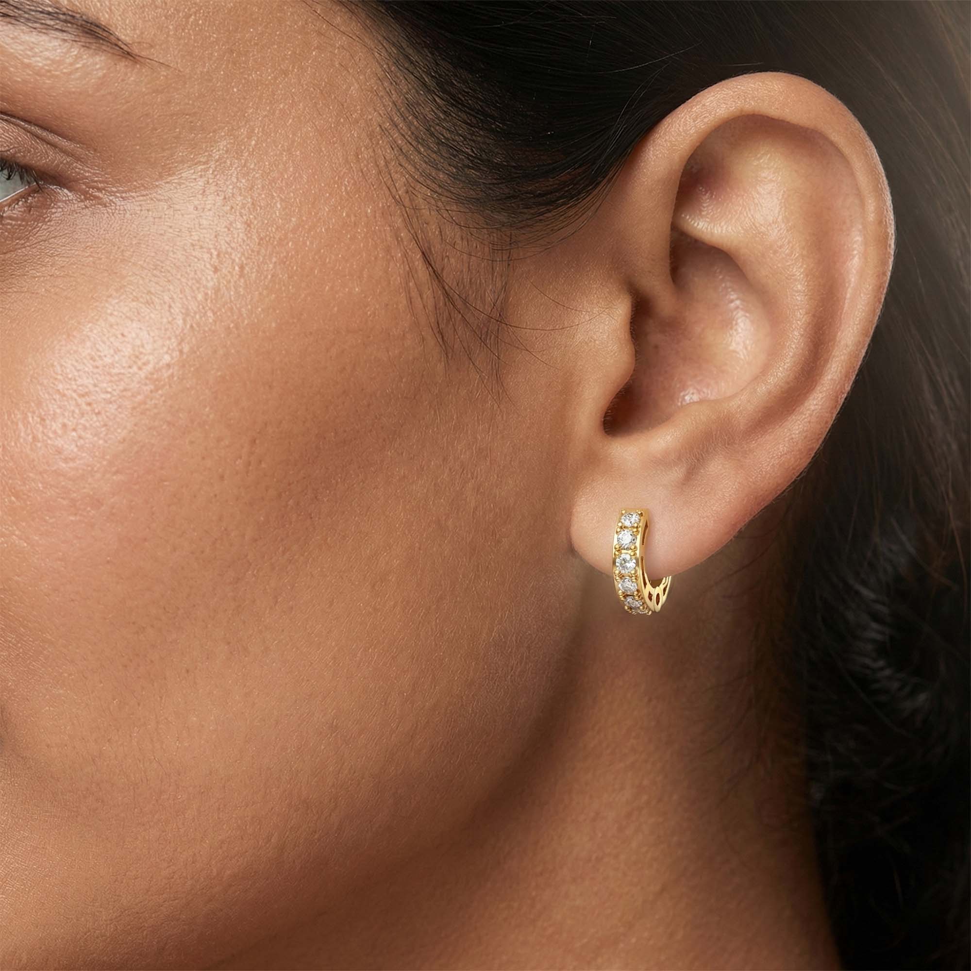 Lab-Grown Diamond Bali Hoop Earrings in 22K Yellow Gold – 0.27 Ct, 10 Diamonds, 1.5 g (Design K2-5) thumbnail