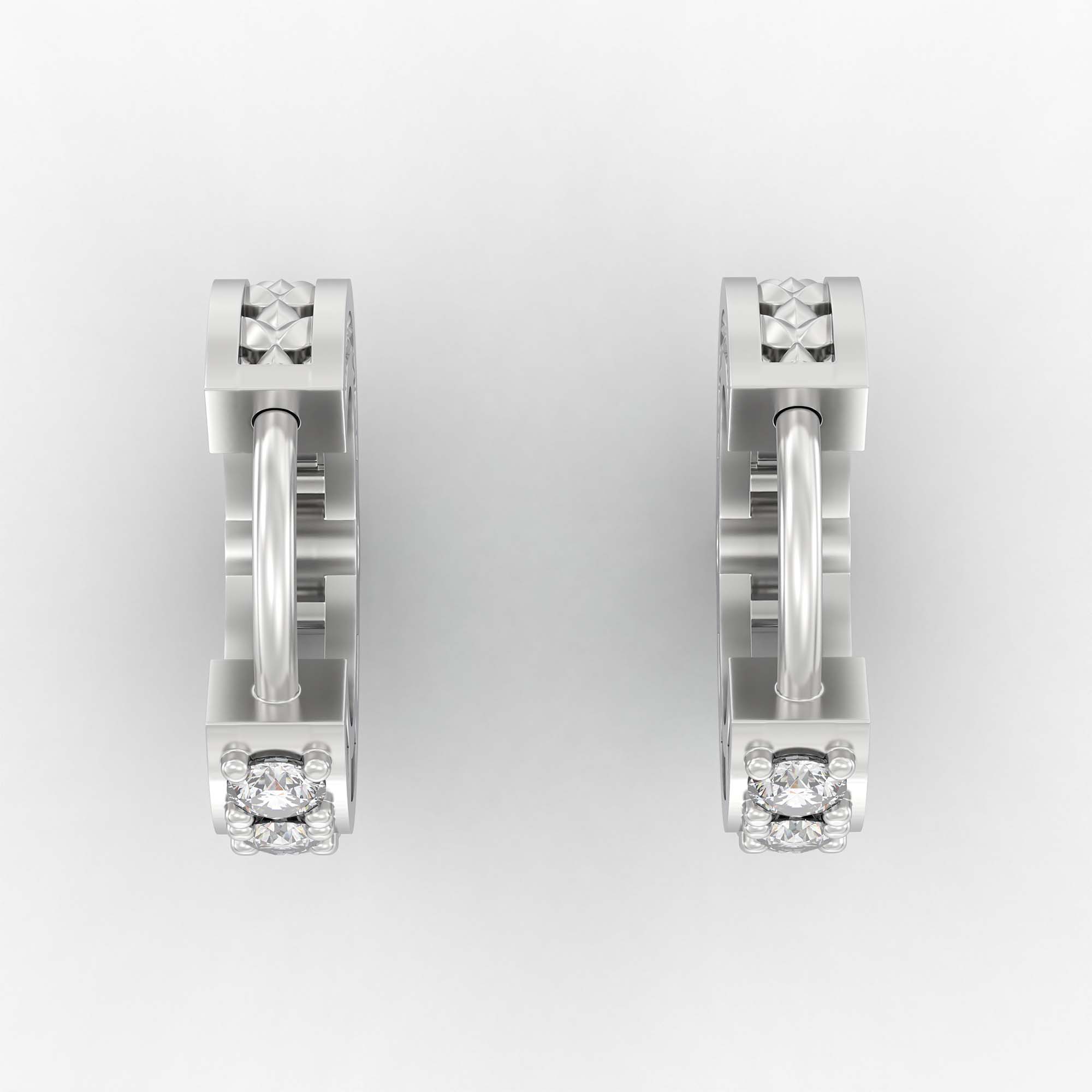Lab-Grown Diamond Bali Hoop Earrings in 18K White Gold – 0.27 Ct, 10 Diamonds, 1.5 g (Design K2-6) thumbnail