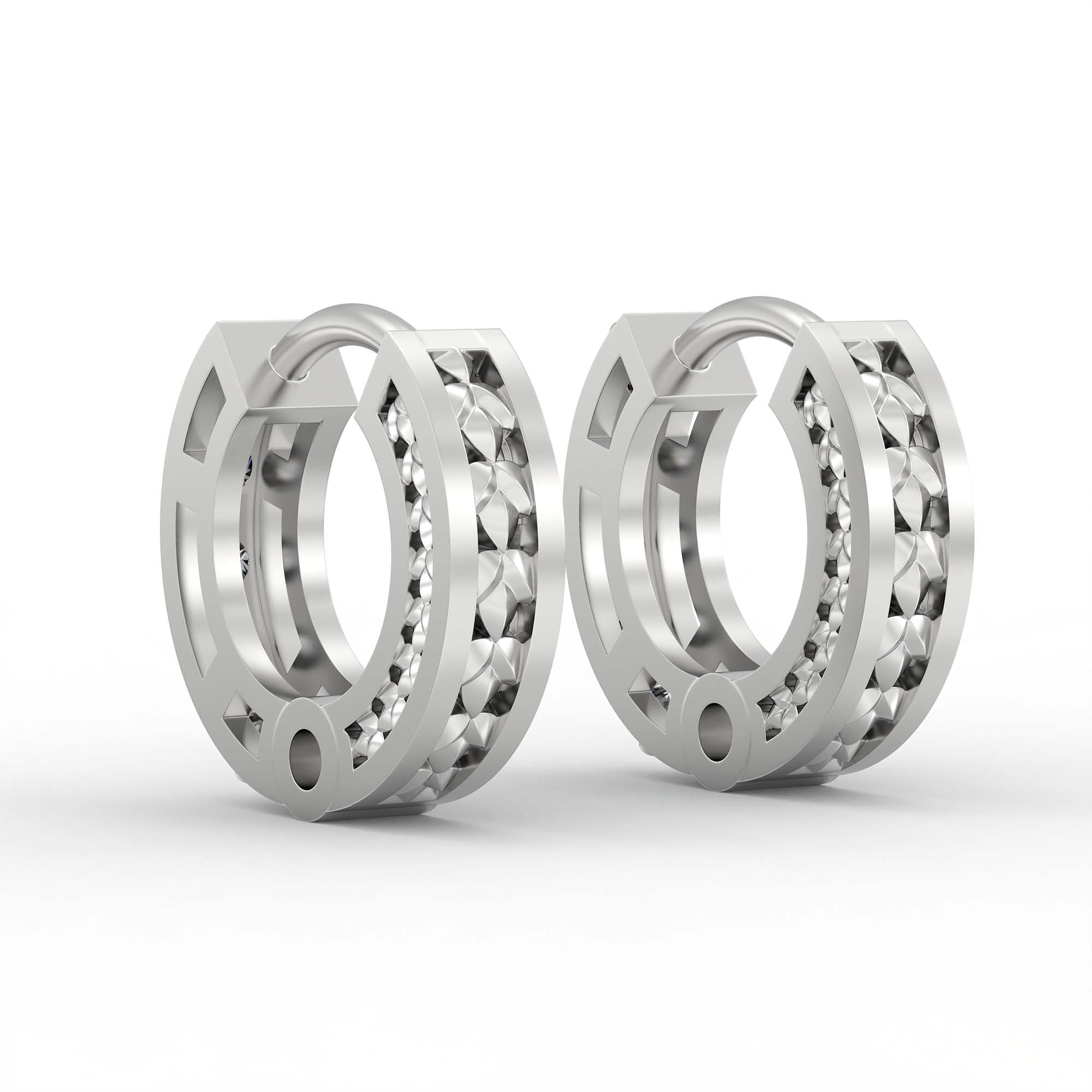 Lab-Grown Diamond Bali Hoop Earrings in 18K White Gold – 0.27 Ct, 10 Diamonds, 1.5 g (Design K2-6) thumbnail