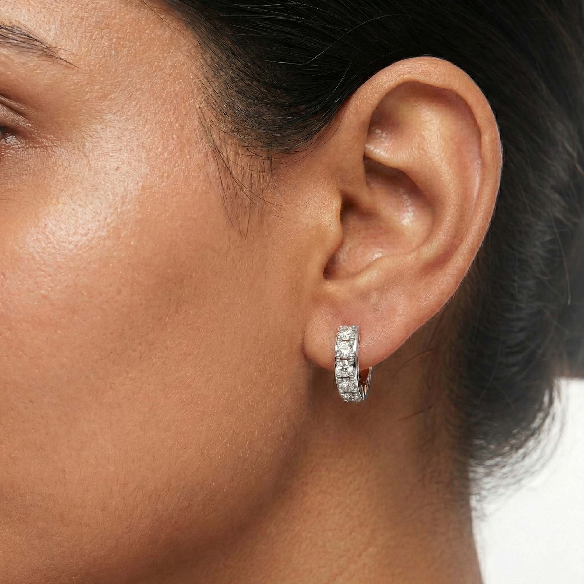 Lab-Grown Diamond Bali Hoop Earrings in 18K White Gold – 0.27 Ct, 10 Diamonds, 1.5 g (Design K2-6) thumbnail