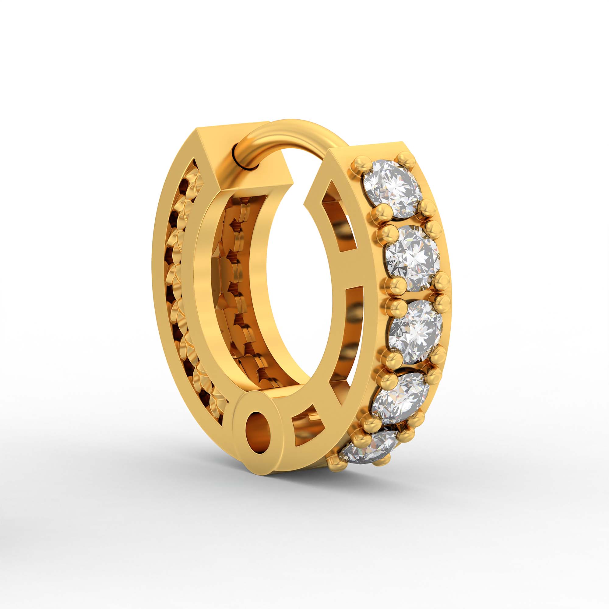Lab-Grown Diamond Bali Hoop Earrings in 22K Yellow Gold – 0.27 Ct, 10 Diamonds, 1.5 g (Design K2-6) thumbnail