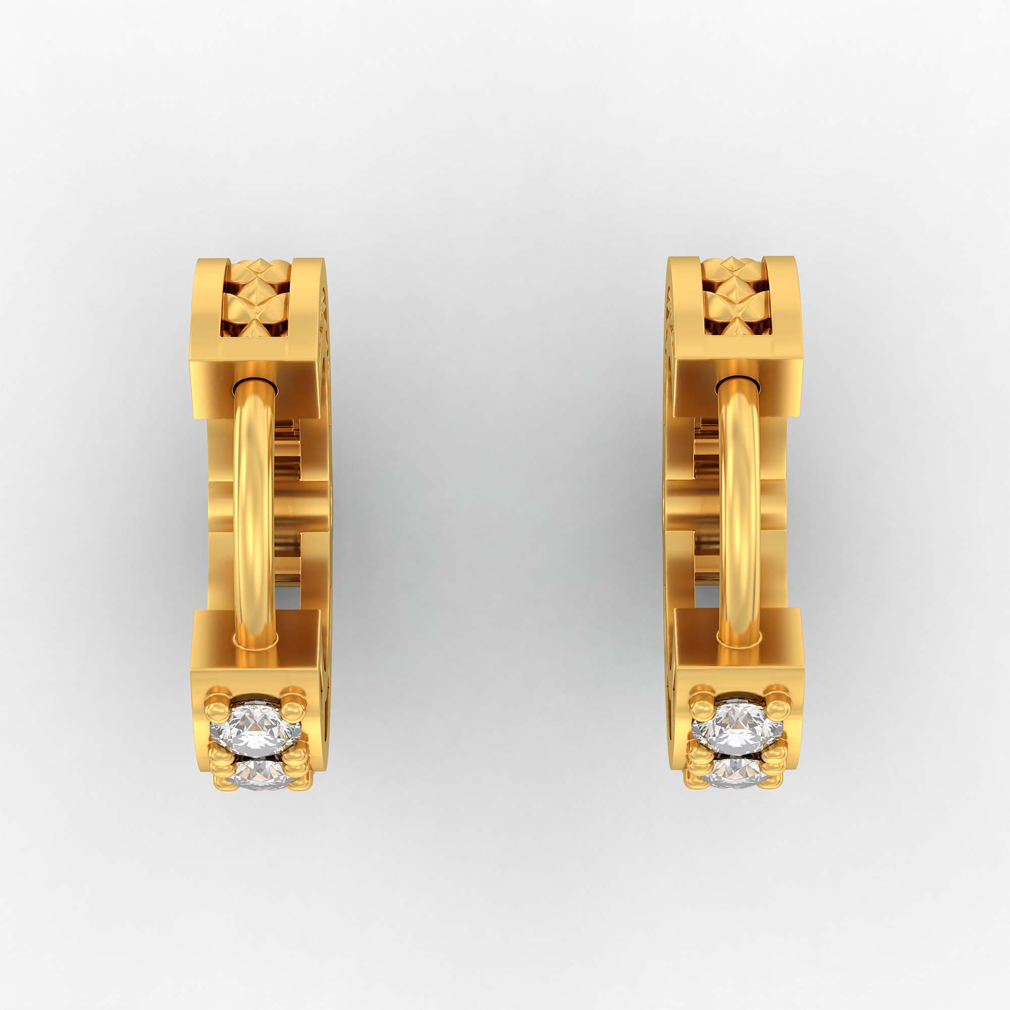Lab-Grown Diamond Bali Hoop Earrings in 22K Yellow Gold – 0.27 Ct, 10 Diamonds, 1.5 g (Design K2-6) thumbnail