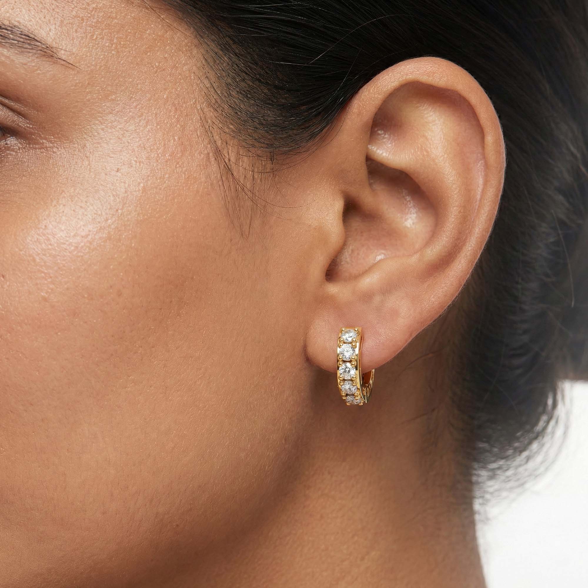 Lab-Grown Diamond Bali Hoop Earrings in 22K Yellow Gold – 0.27 Ct, 10 Diamonds, 1.5 g (Design K2-6) thumbnail